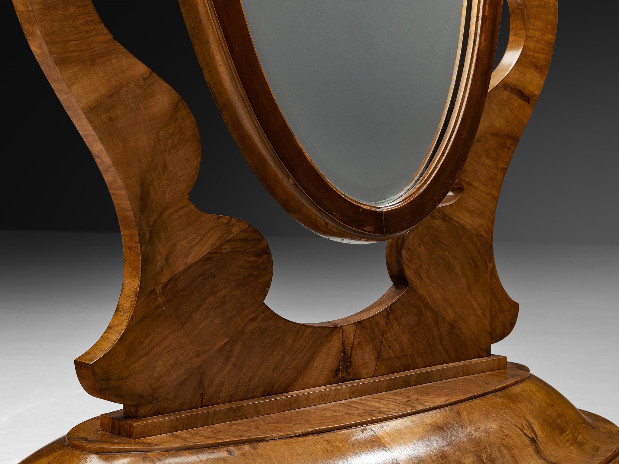 Grand miroir Art Deco italien à poser en ronce de noyer en vente 3