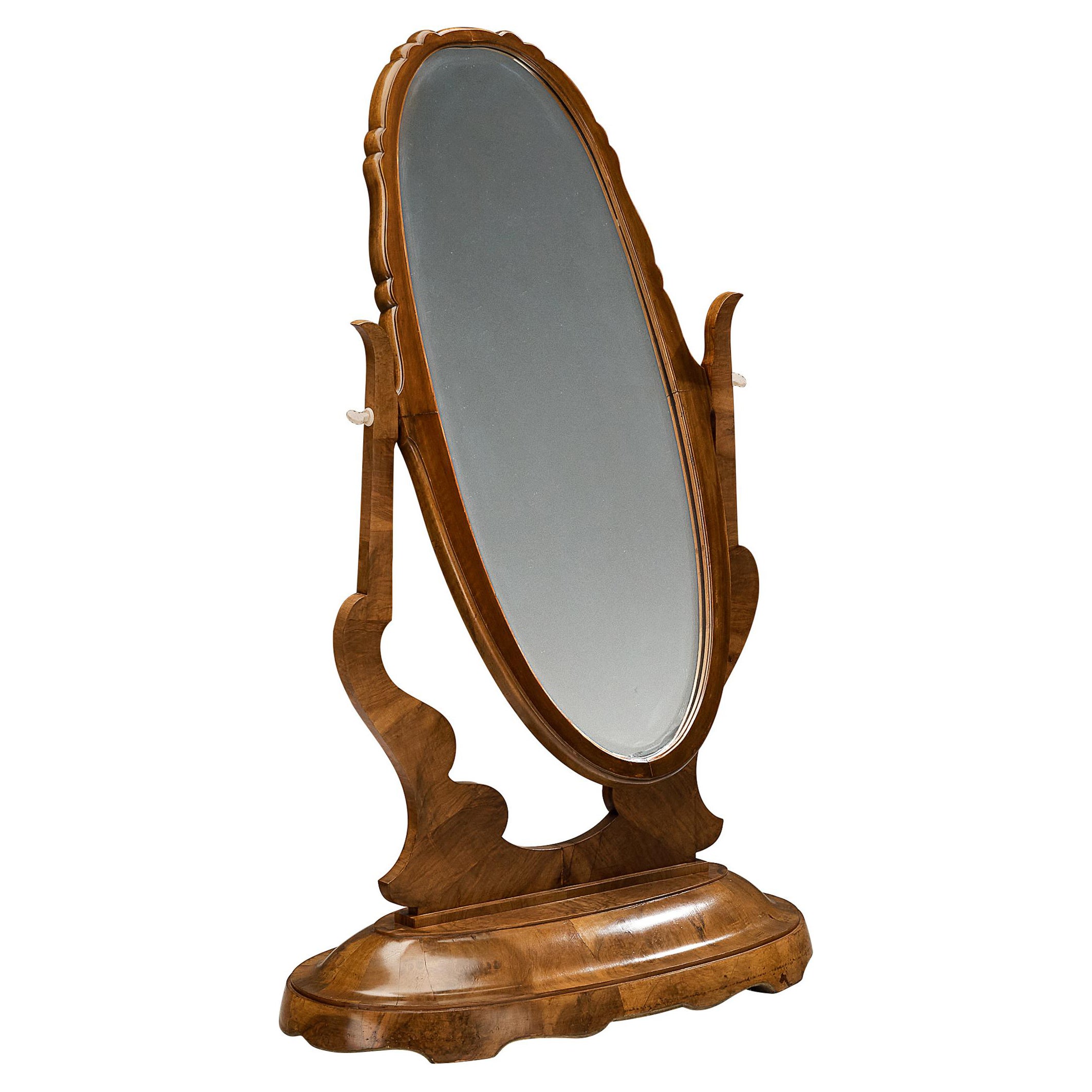 Grande specchio italiano free-standing Art Deco in radica di noce