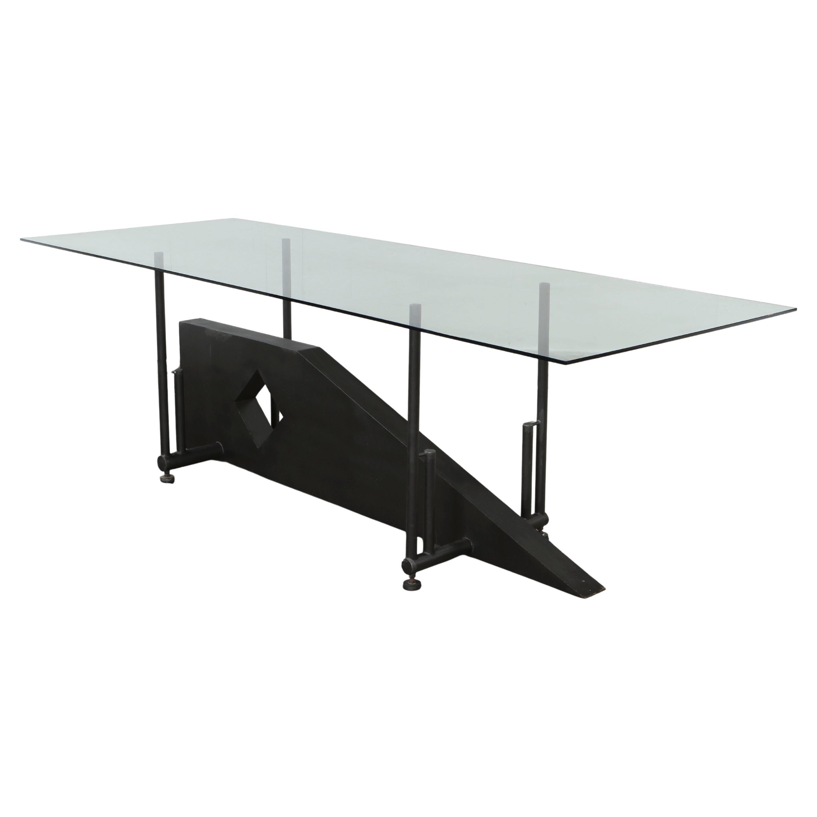 Italian Large Glass Top Dining Table in the style of Helene Galdini, 1970s en vente