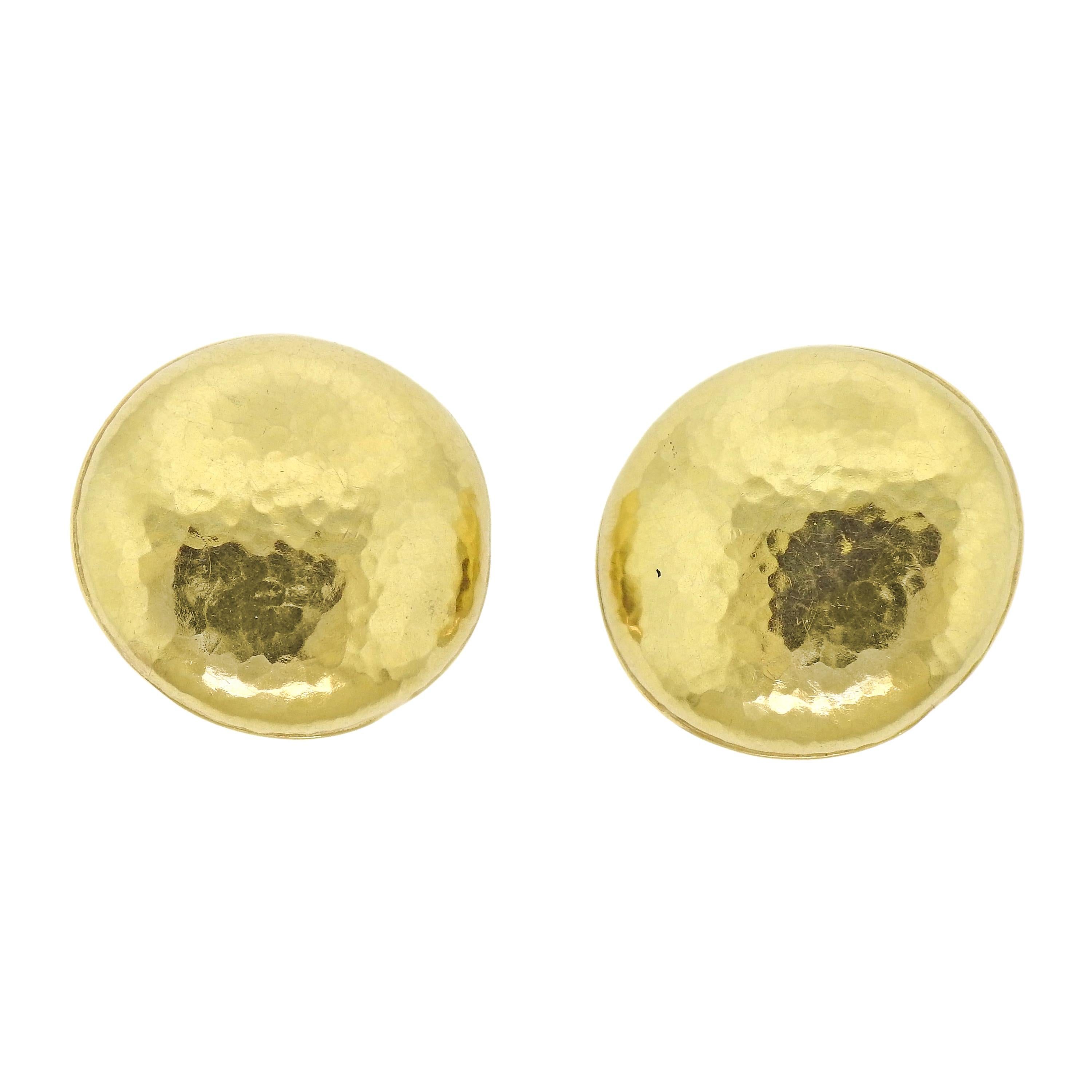 Italian Large Hammered Gold Disc Earrings