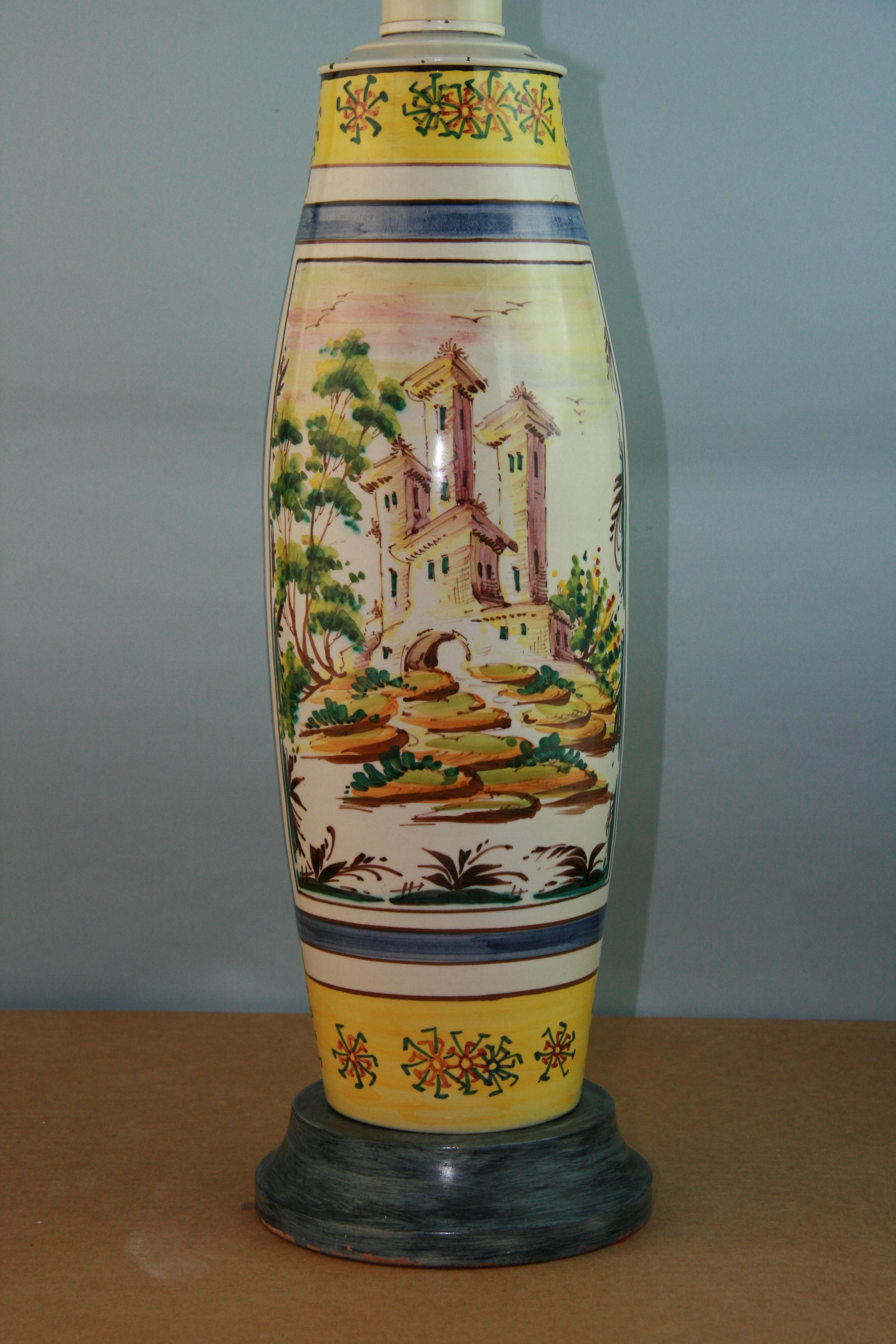 Italian Large Hand Painted Faience Ceramic Lamp, circa 1960 For Sale 6