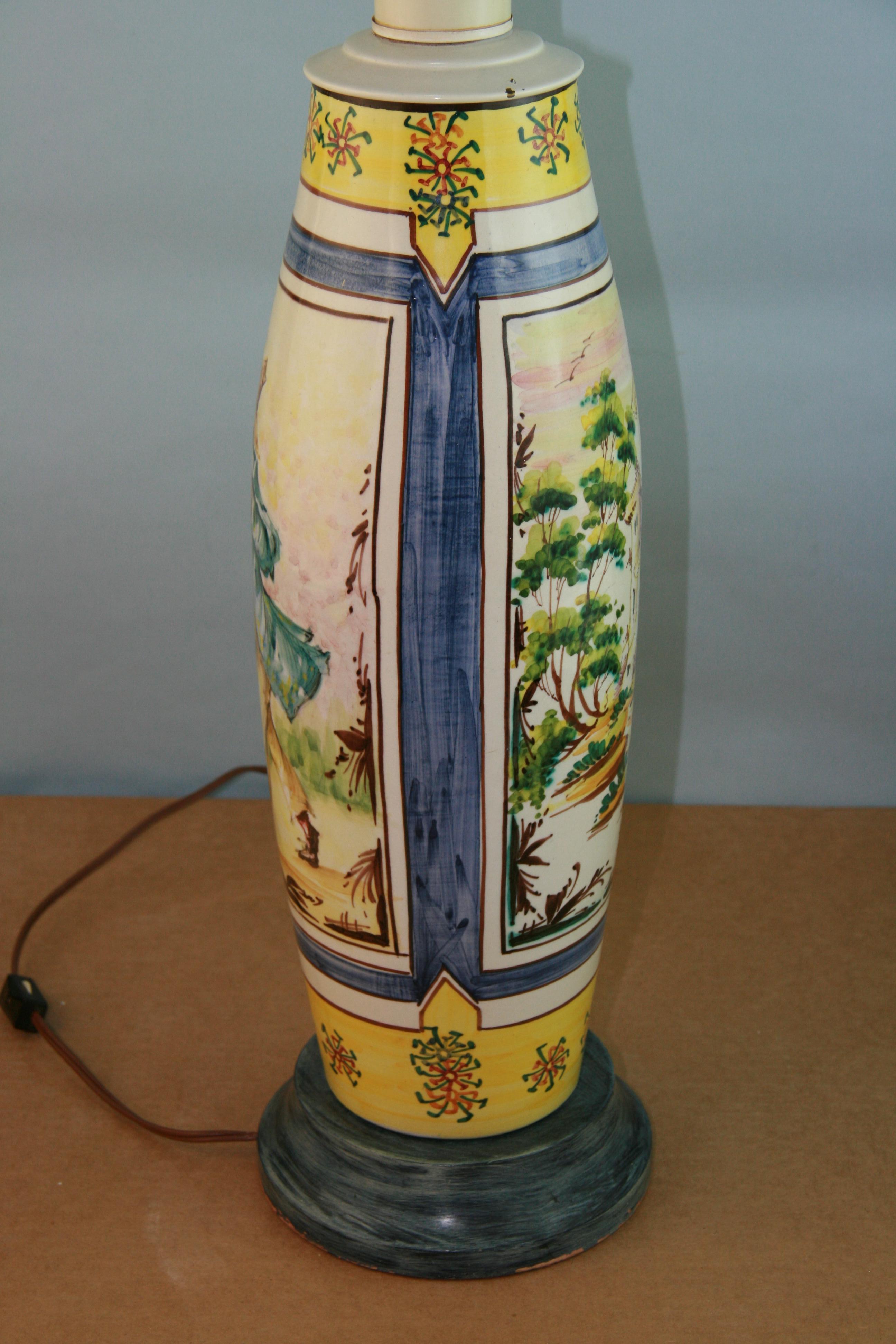 Italian Large Hand Painted Faience Ceramic Lamp, circa 1960 For Sale 8