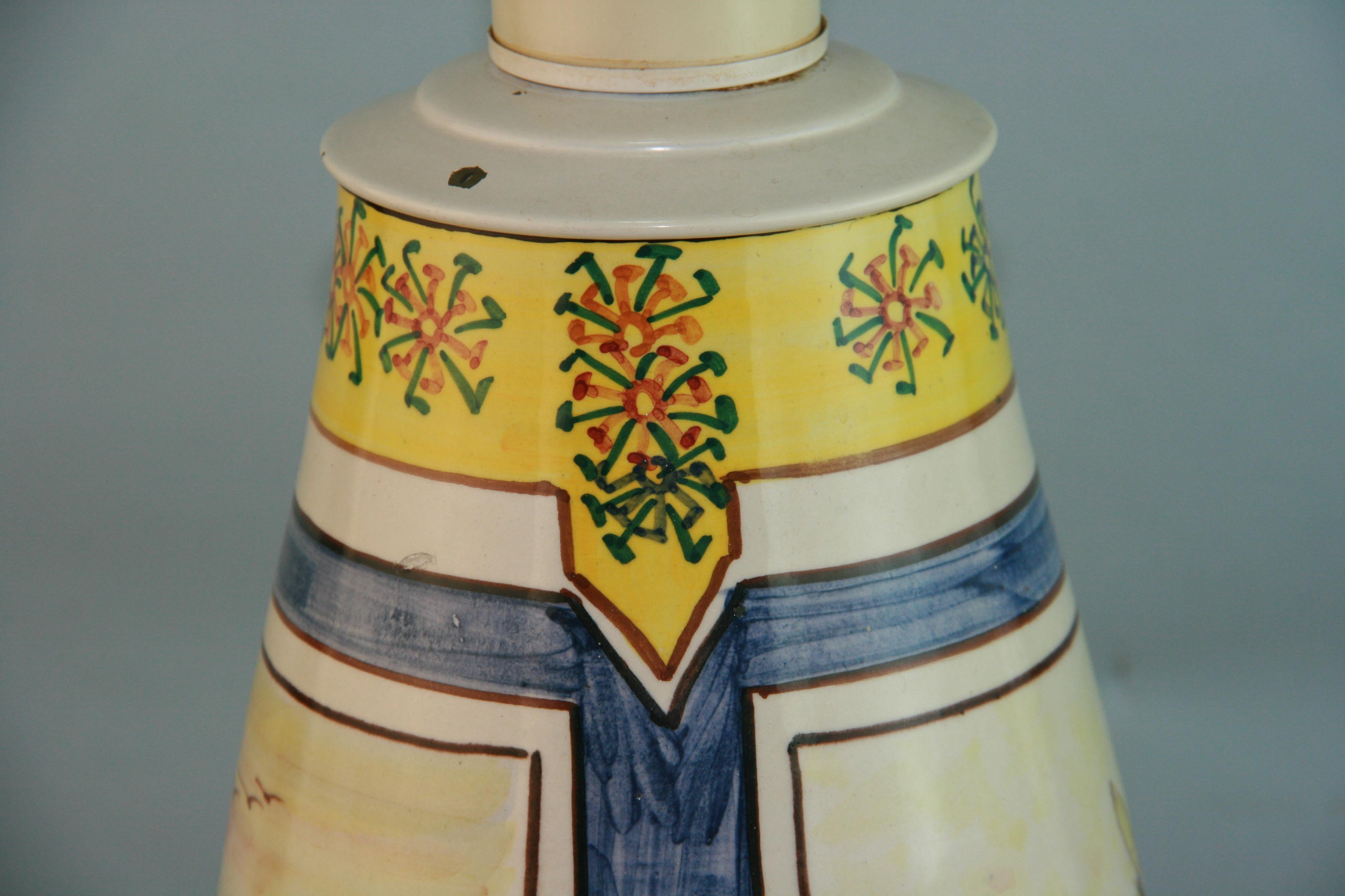 Italian Large Hand Painted Faience Ceramic Lamp, circa 1960 For Sale 2
