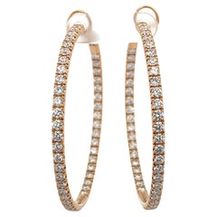 Italian Large Hoop Earrings 5.70 Carats 18 Karat Yellow Gold F VS 1.10" Diameter