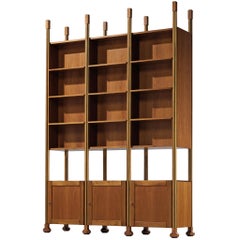 Italian Large Library in Walnut and Brass