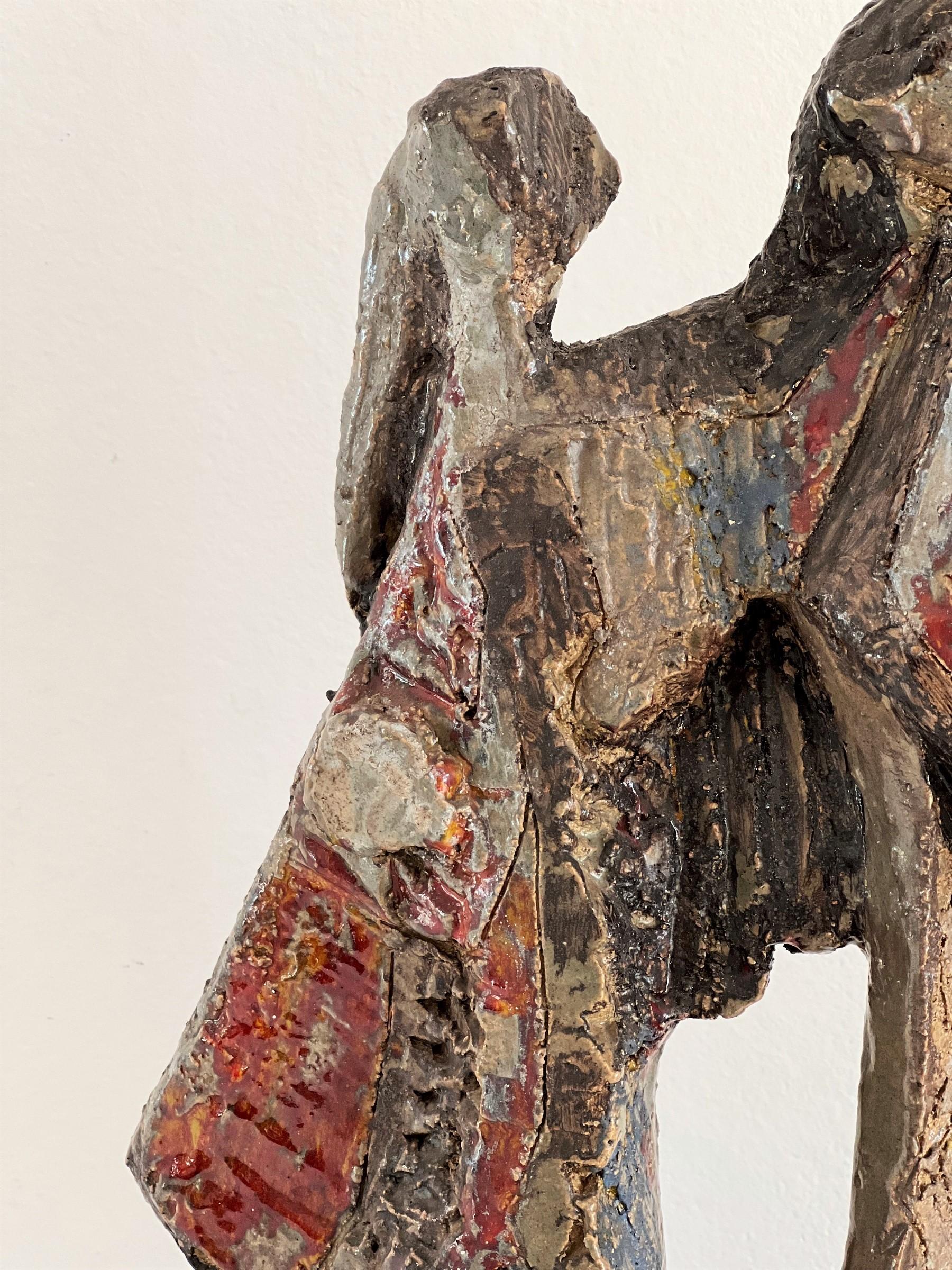 Escultura italiana grande de terracota mayólica con reflejo metálico de Adolfo Merlone, años 50 en venta 4