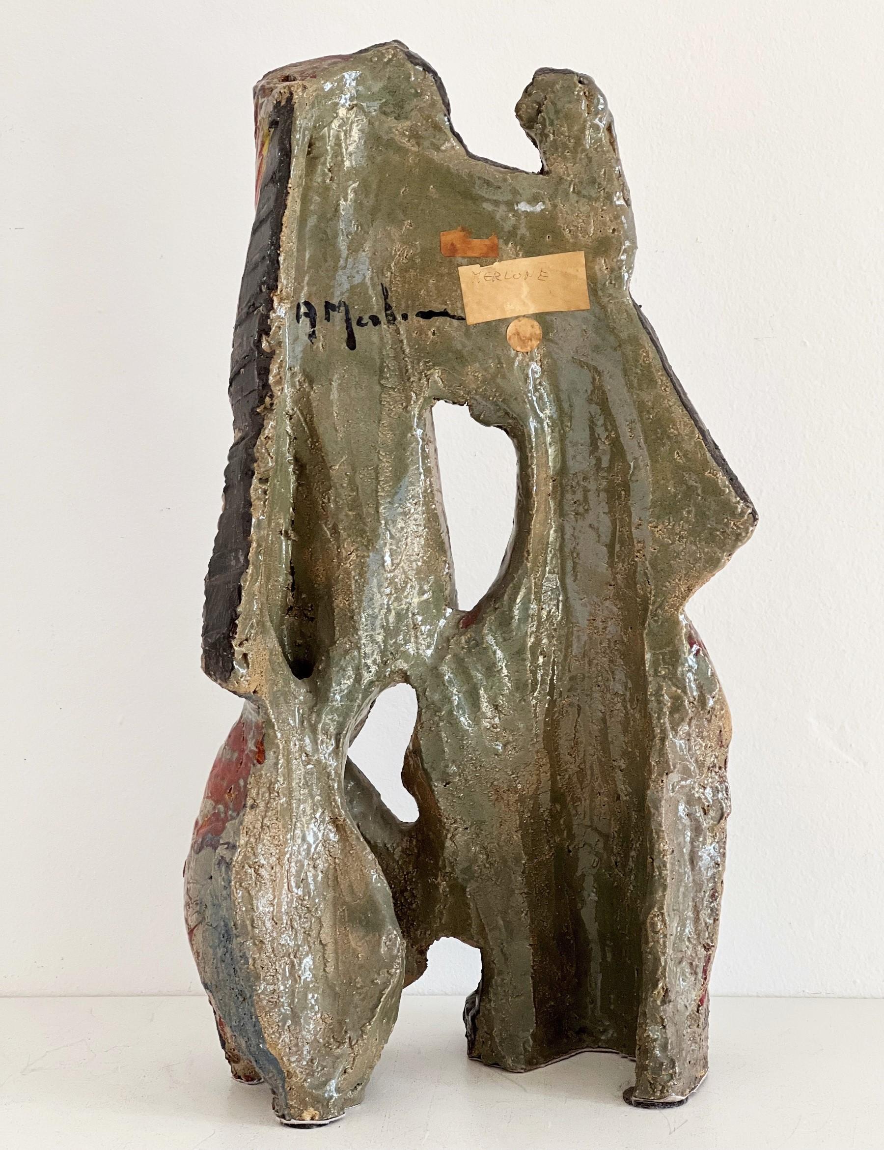 Große italienische Majolika-Terrakotta-Skulptur mit Lüster von Adolfo Merlone, 1950er Jahre im Angebot 11