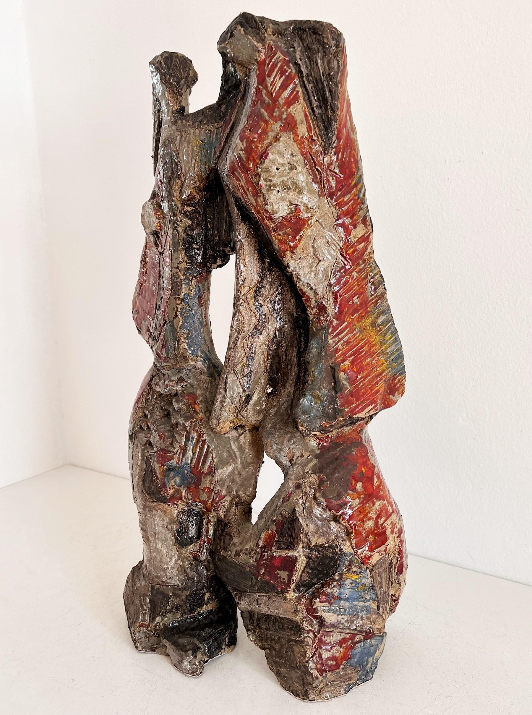 Escultura italiana grande de terracota mayólica con reflejo metálico de Adolfo Merlone, años 50 Moderno de mediados de siglo en venta