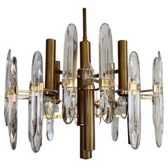 Vintage Italian Large Mid-Century Brass and Crystal Chandelier by Gaetano Sciolari, 70s