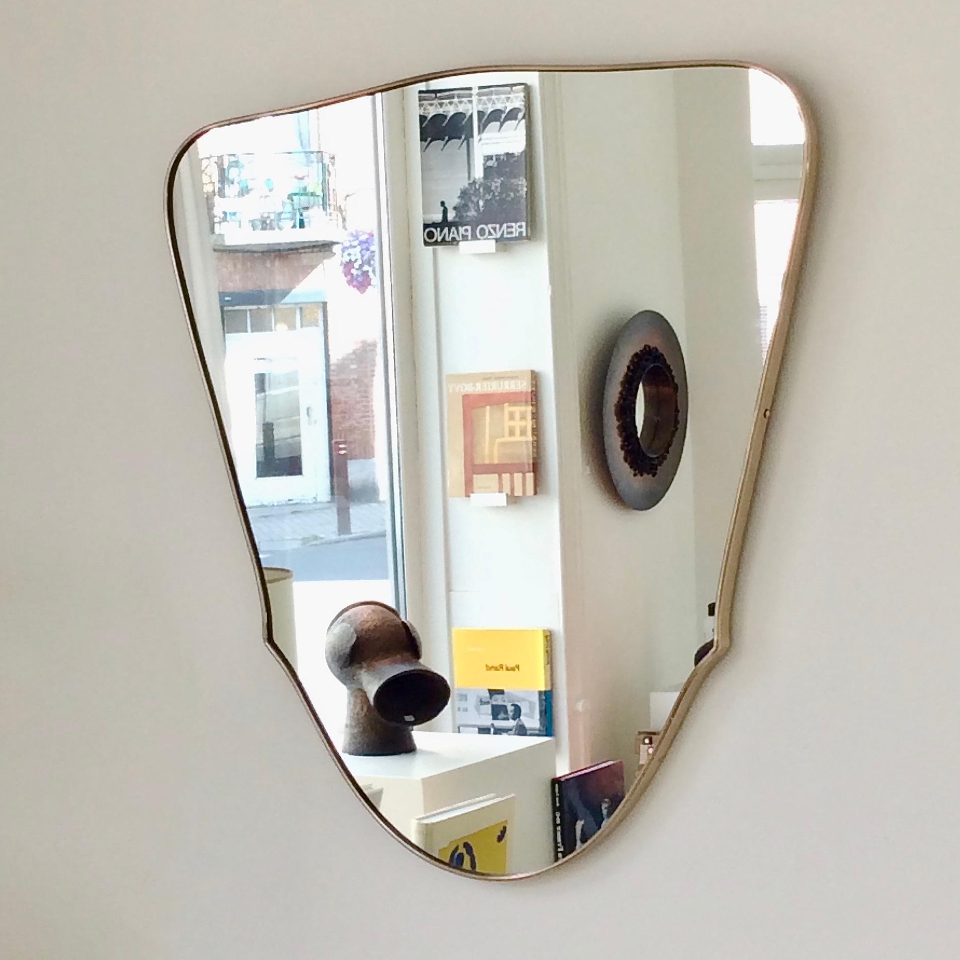 Italian Large Midcentury Brass Mirror, circa 1950 In Good Condition In Brussels, BE