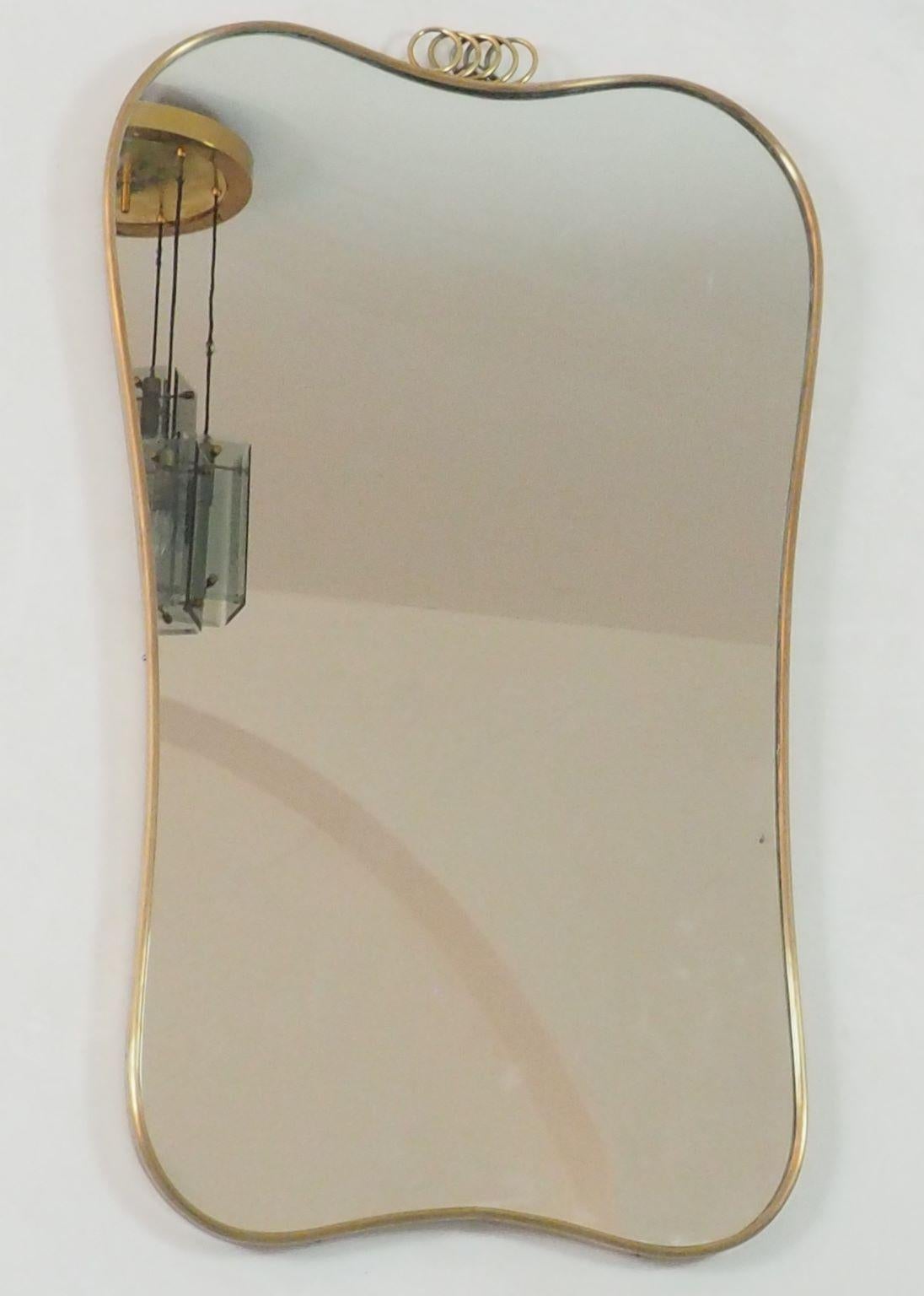 Italian Large Midcentury Brass Wall Mirror Milano, 1950s 1