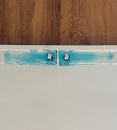 Italian large Mid-Century Clear Blue Murano Glass Wall Mirror by Mazzega, 1970s