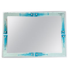 Italian large Mid-Century Clear Blue Murano Glass Wall Mirror by Mazzega, 1970s