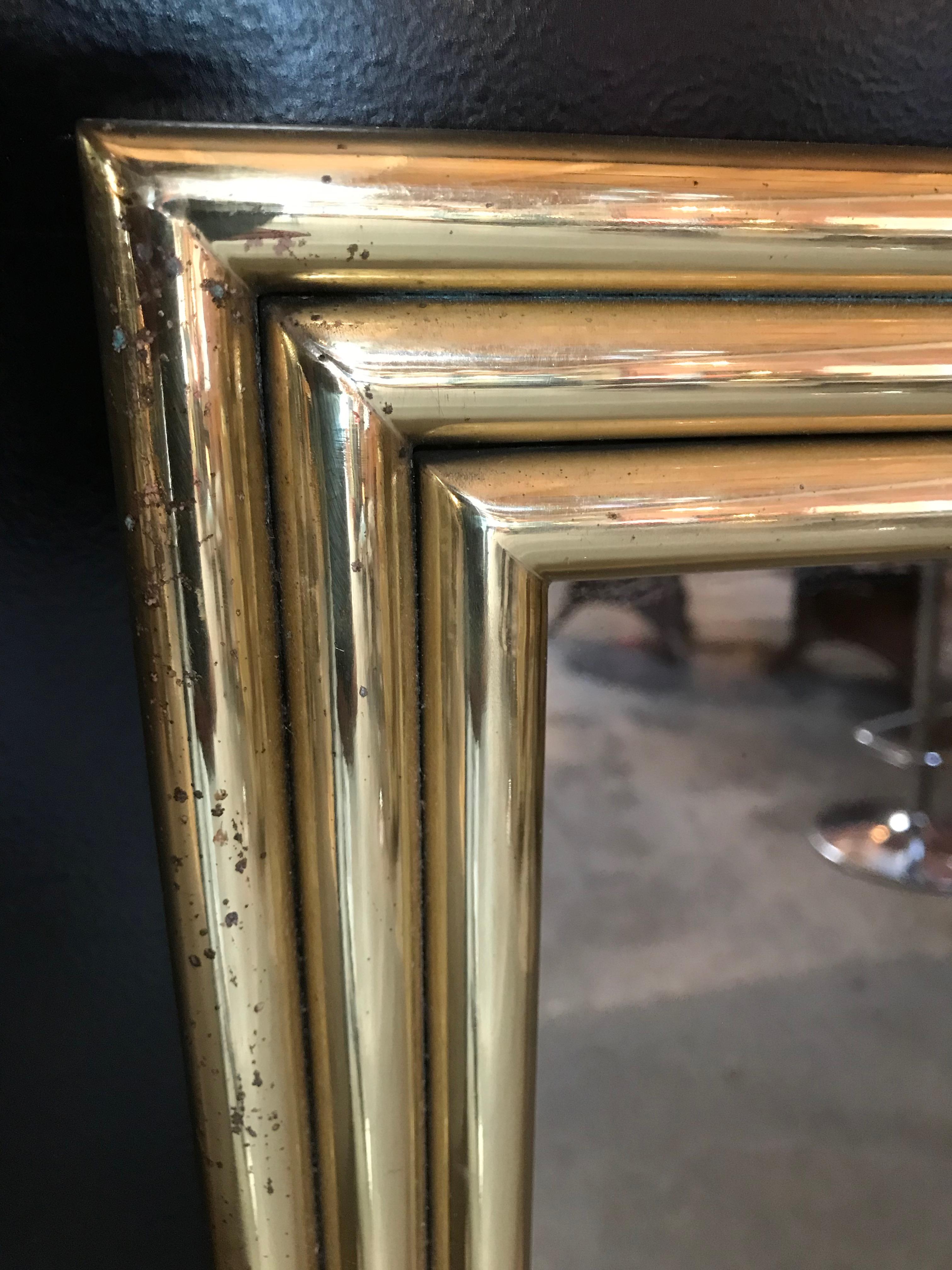Mid-Century Modern Italian Large Midcentury Mirror with Brass Surround For Sale