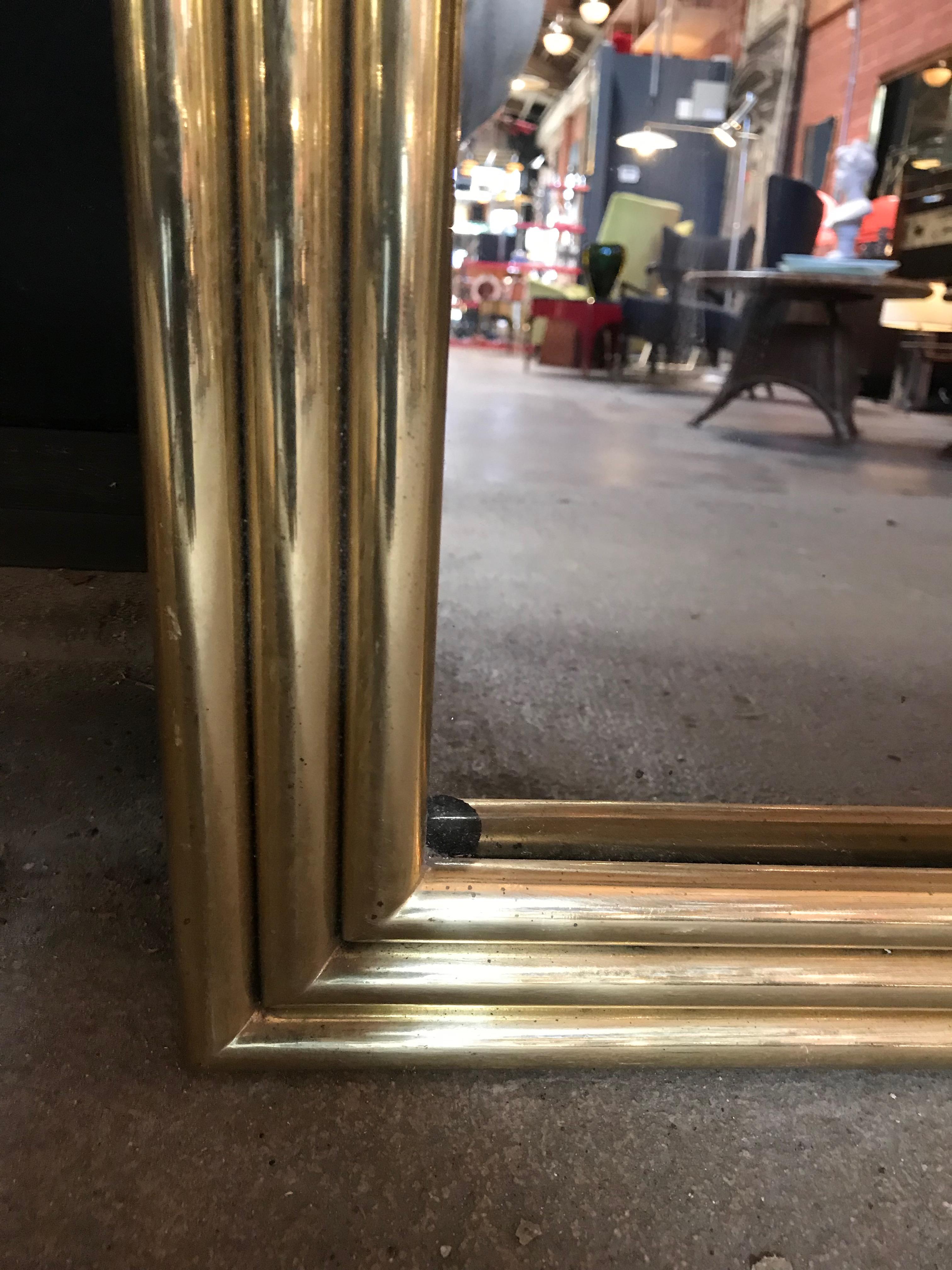 Hand-Crafted Italian Large Midcentury Mirror with Brass Surround For Sale