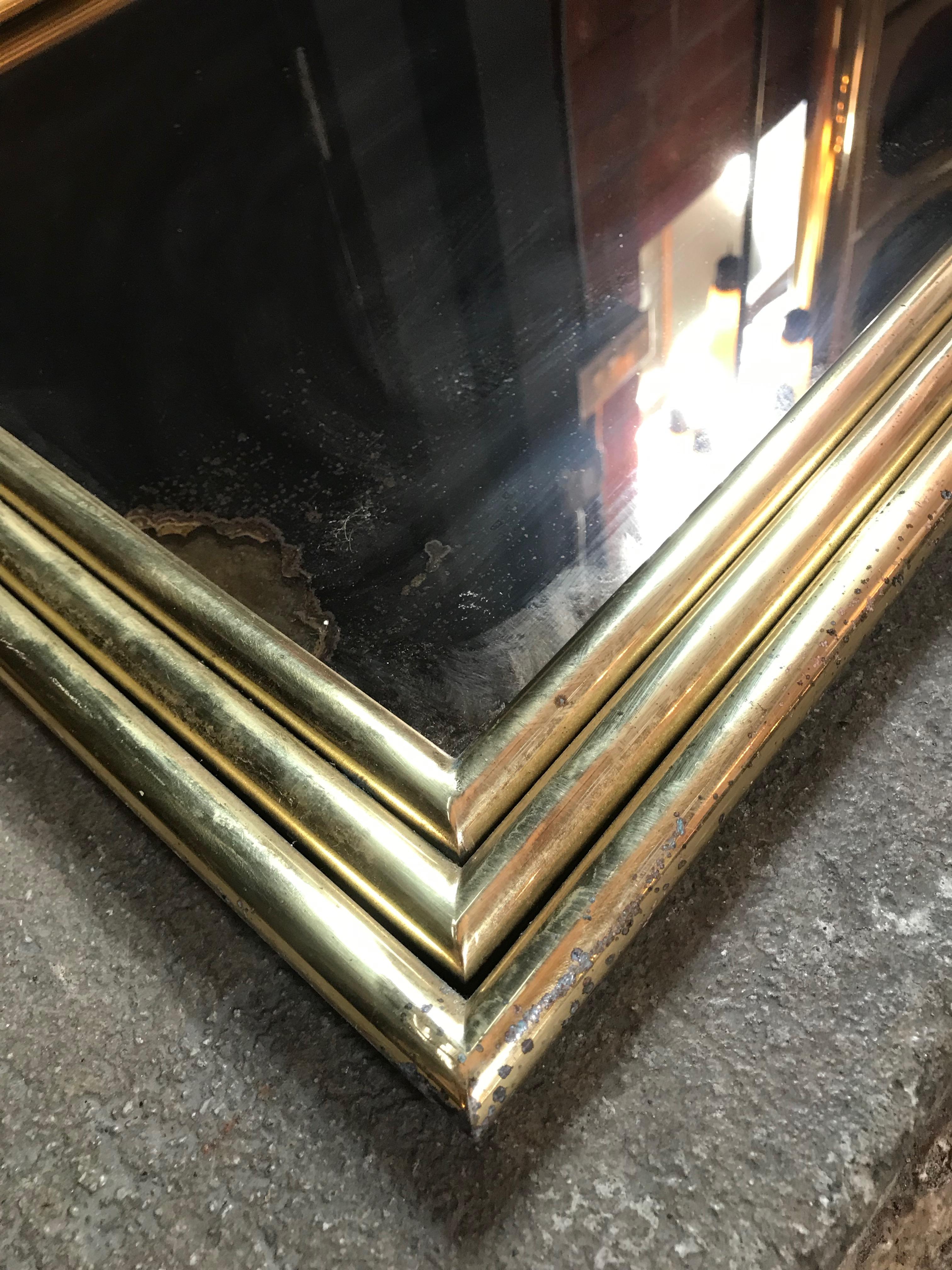 Italian Large Midcentury Mirror with Brass Surround In Good Condition For Sale In Los Angeles, CA