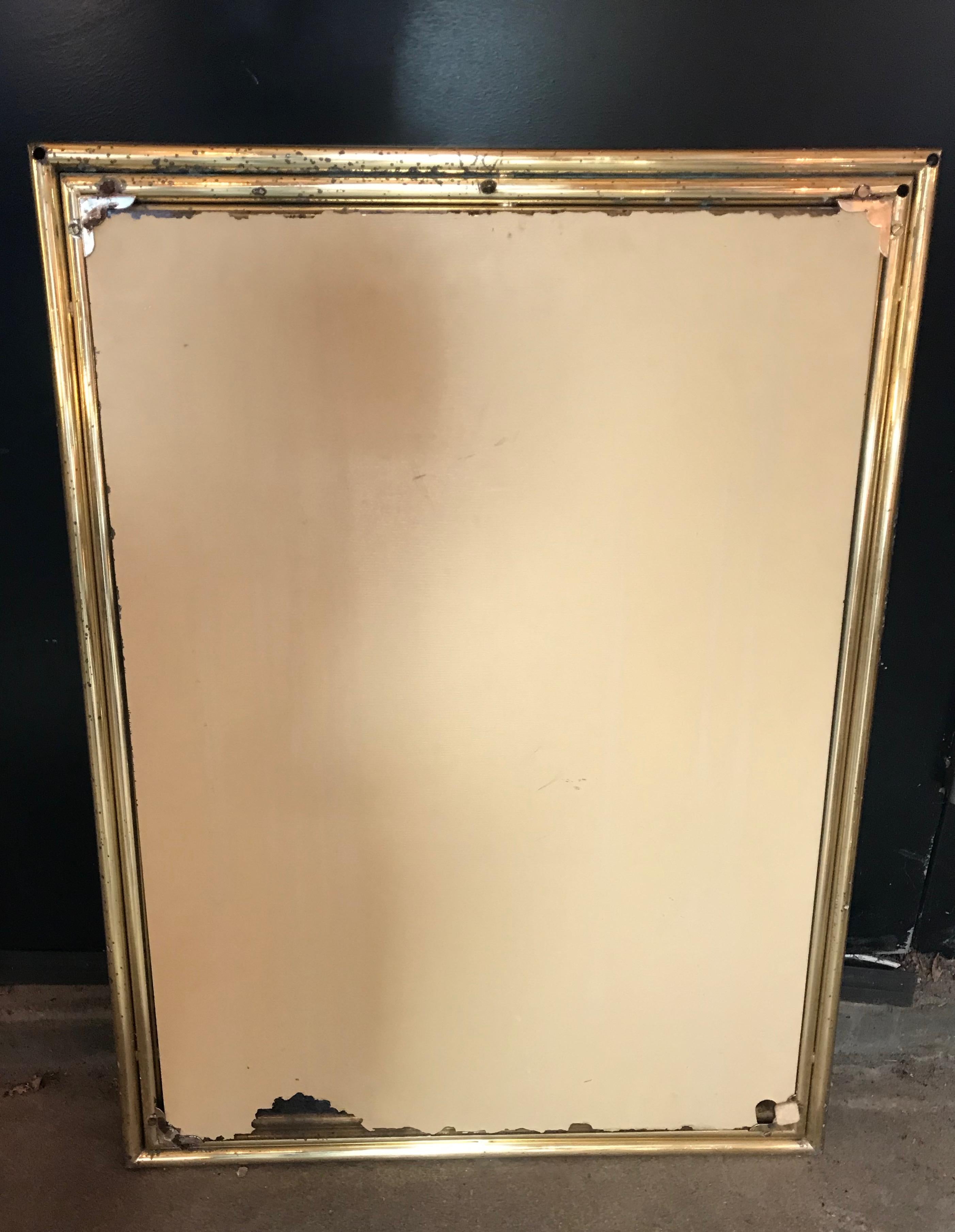 Mid-20th Century Italian Large Midcentury Mirror with Brass Surround For Sale