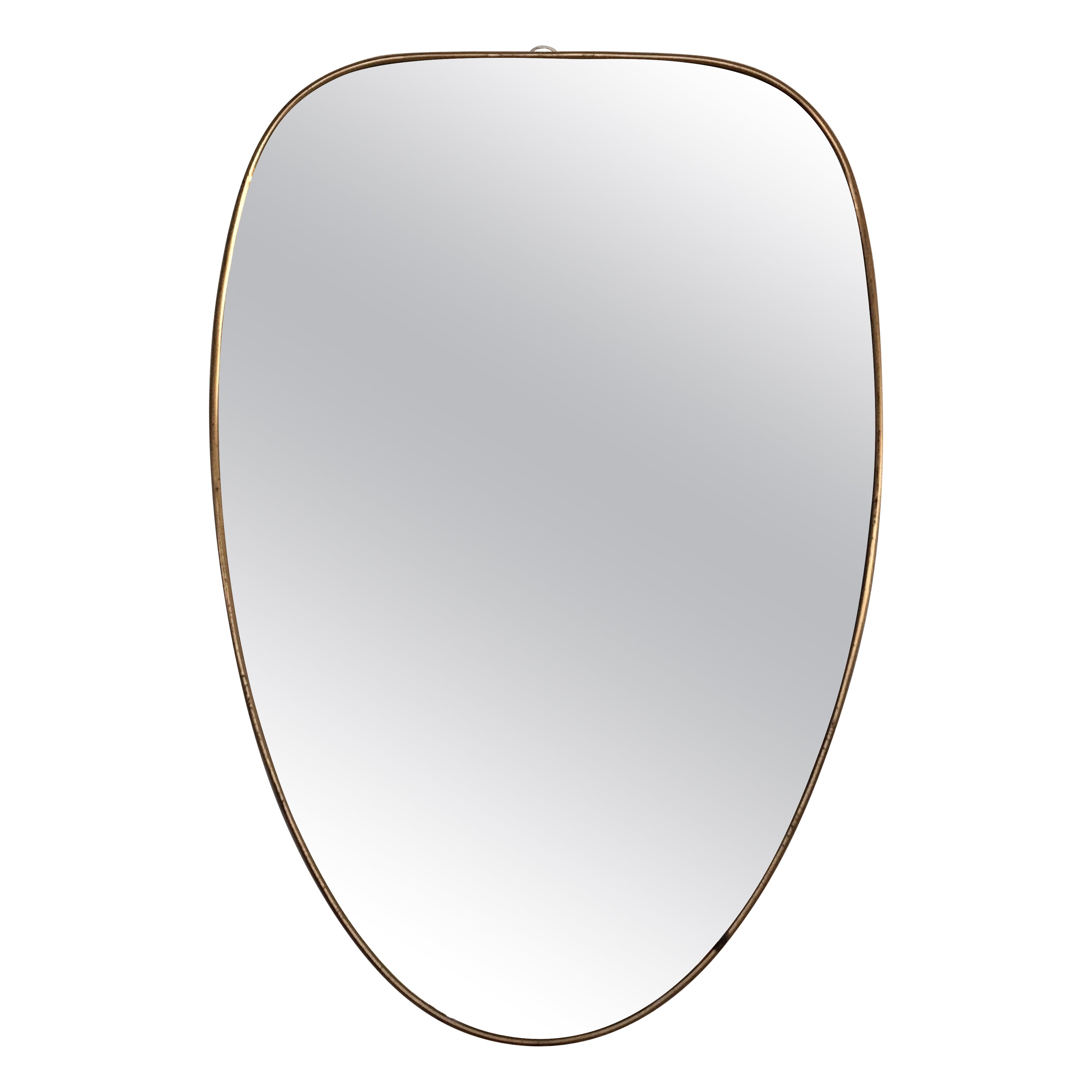Italian Large Mid-Century Vintage Wall Mirror with Original Brass Frame, 1970s