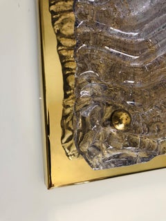 Italian Large Mid-Century Clear Murano and Brass Wall Sconce by Mazzega, 1970s