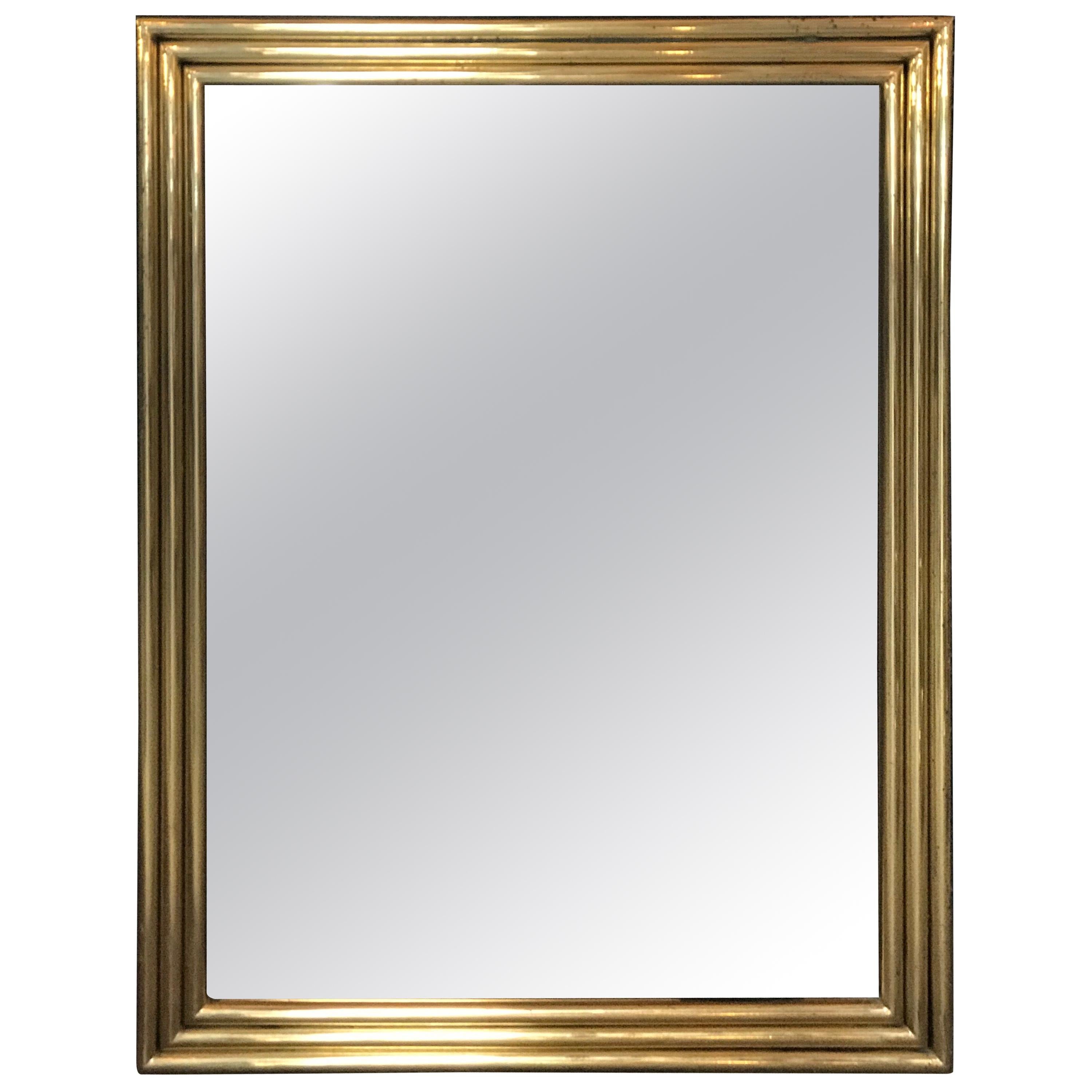 Italian Large Midcentury Mirror with Brass Surround