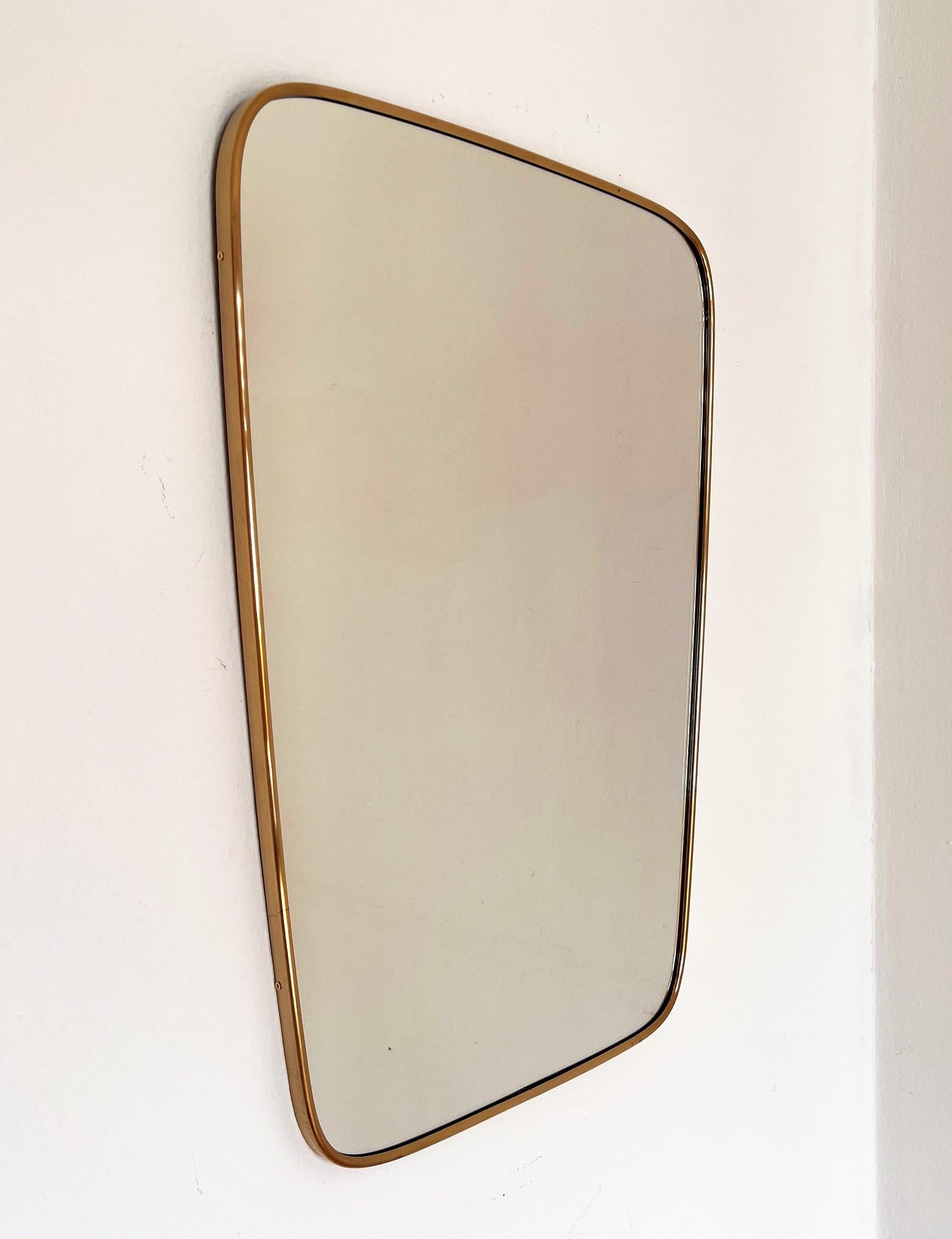 Late 20th Century Italian Large Mid-Century Modern Vintage Wall Mirror with Brass Frame, 1970s