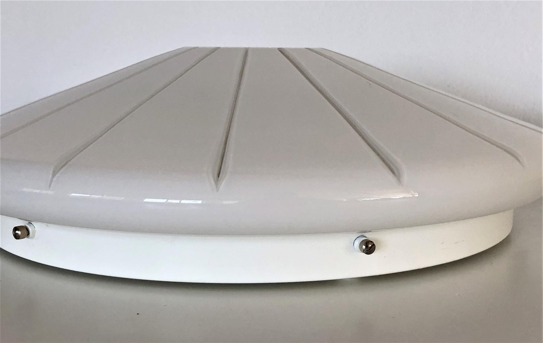 Italian Large Midcentury Murano Milky Glass Flush Mount Light with Carvings, 70s 4