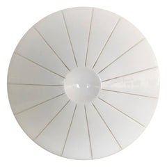 Italian Large Midcentury Murano Milky Glass Flush Mount Light with Carvings, 70s
