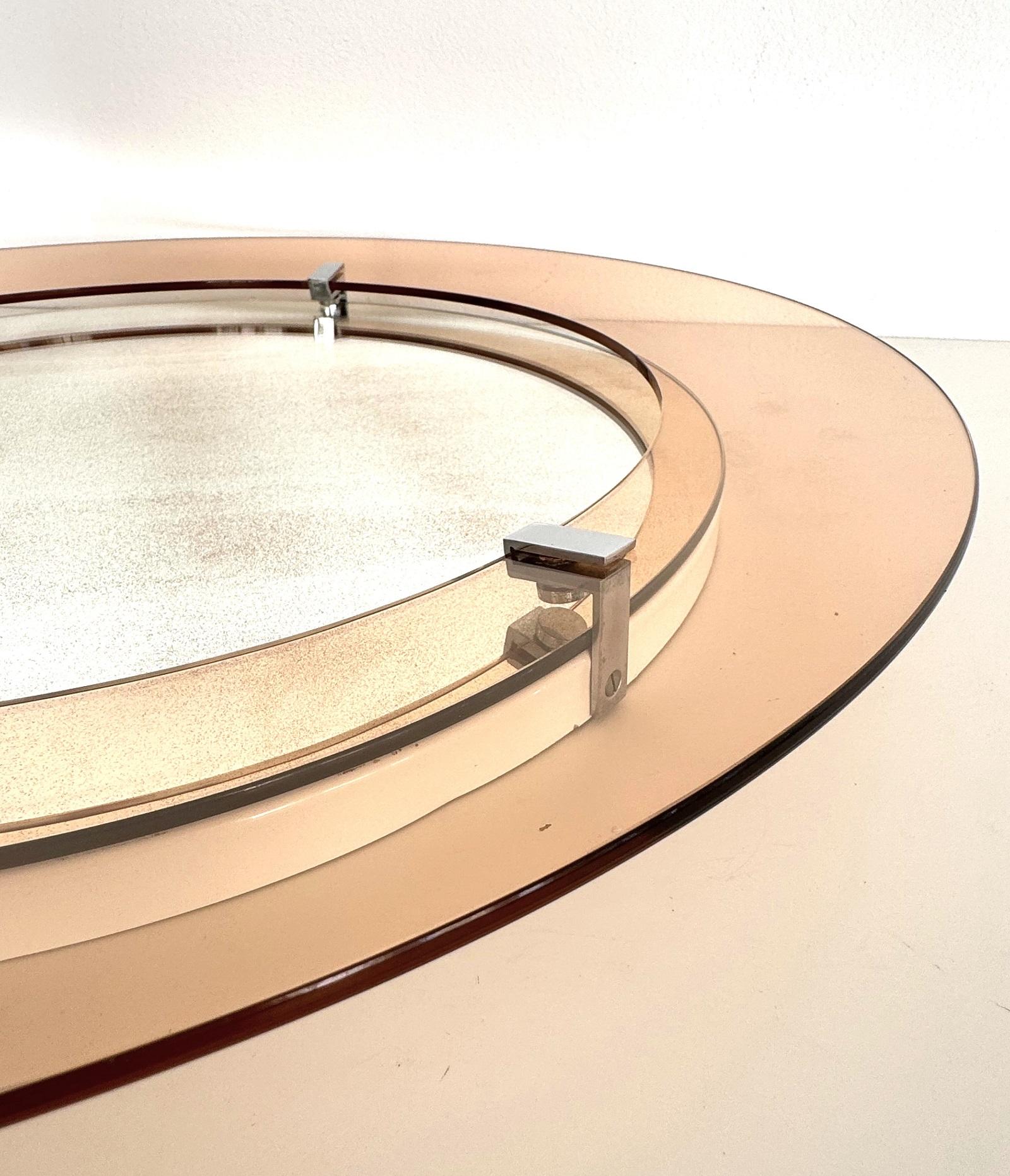 Grande specchio da parete in vetro rotondo italiano del Medioevo in rosa, anni '70 in vendita 5