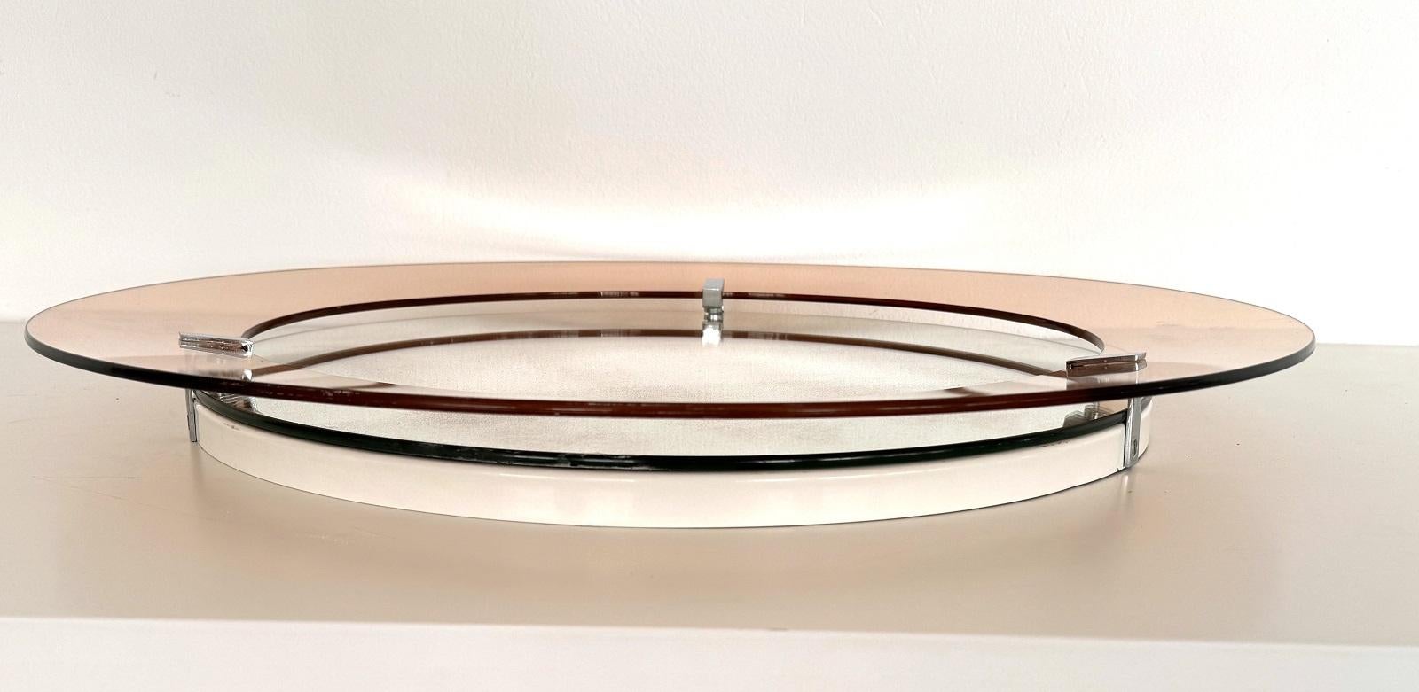 Grande specchio da parete in vetro rotondo italiano del Medioevo in rosa, anni '70 in vendita 6