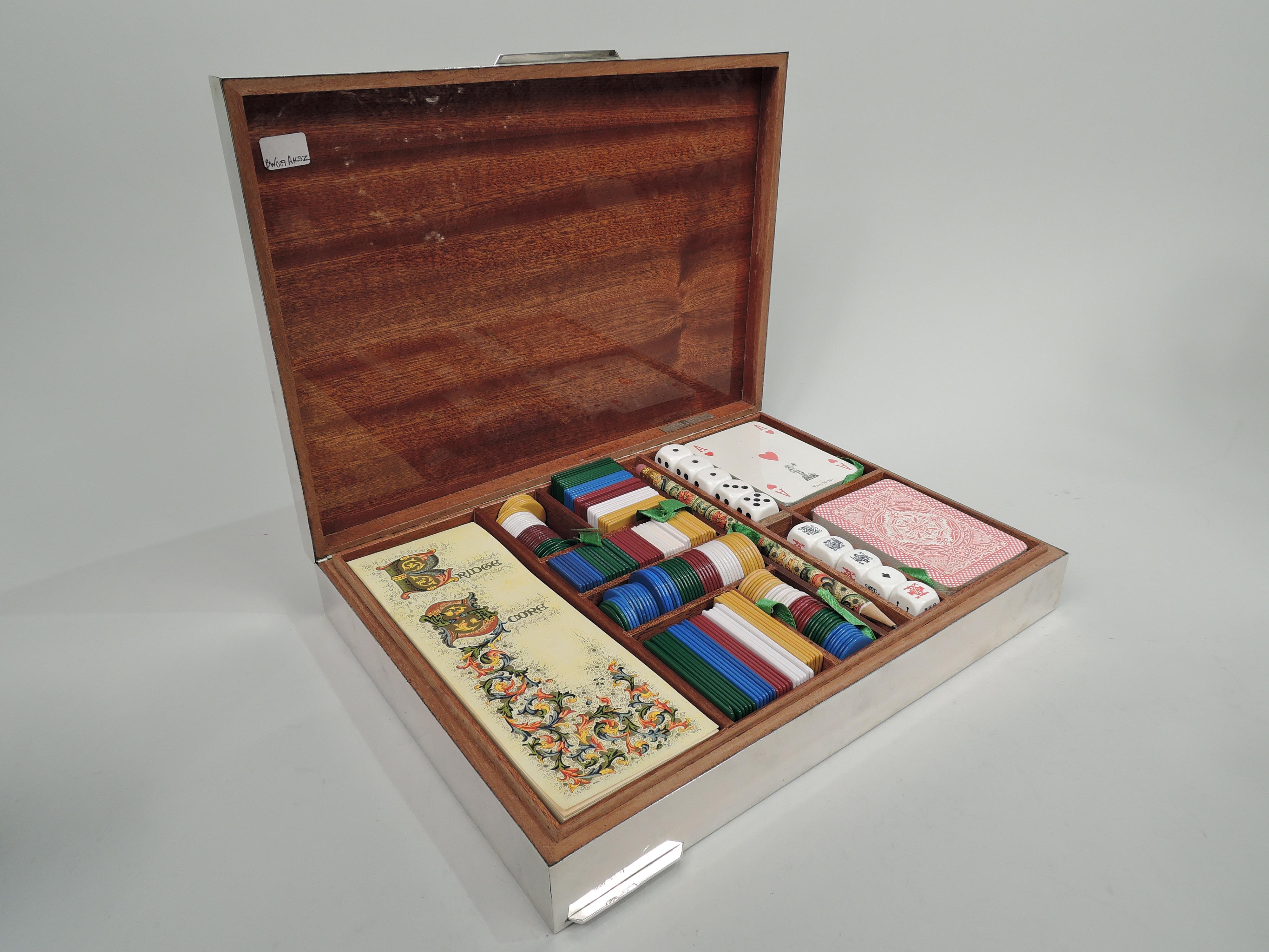 Italian Large & Modern Silver Game Box with Cards, Chips & Dice In Good Condition In New York, NY