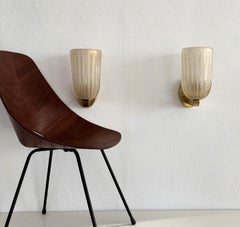 Italian Large Murano Glass and Brass Wall Lights in Art Deco Style, 1990s