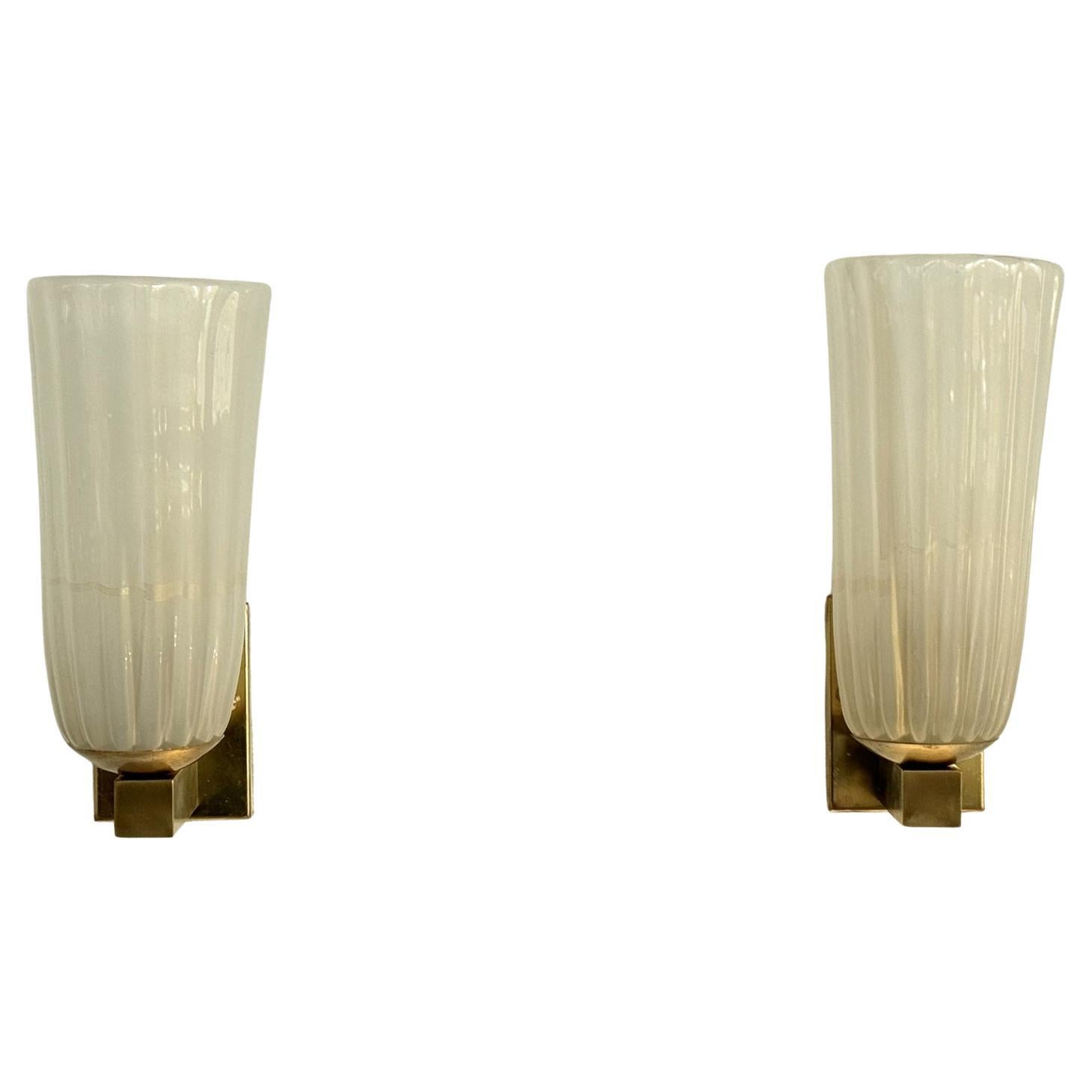 Italian Large Murano Glass and Brass Wall Lights in Art Deco Style, 1990s