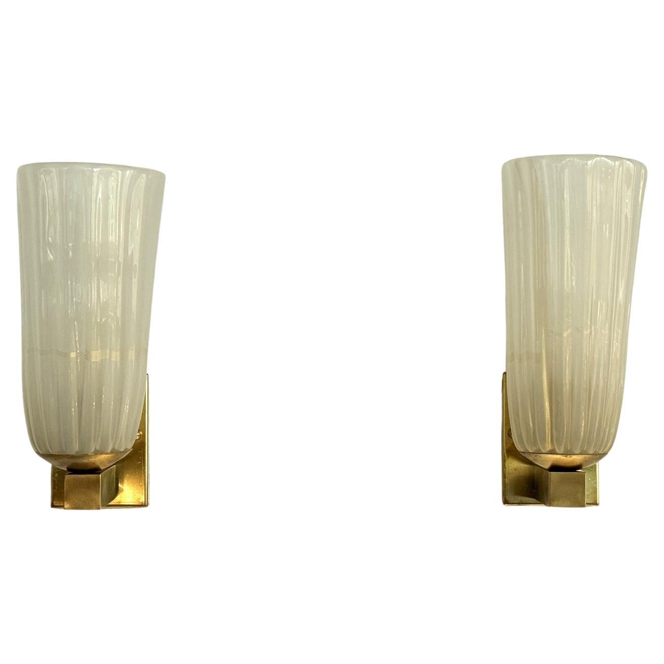 Apliques italianos grandes de cristal de Murano y latón en estilo Art Déco, años 90