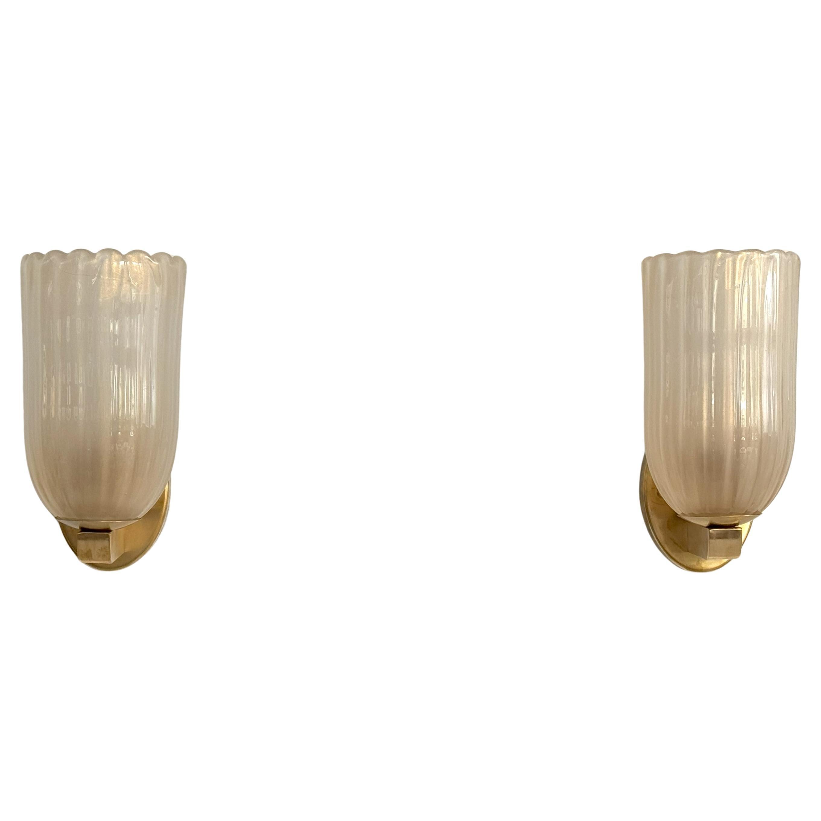 Grandi lampade da parete italiane in vetro di Murano e ottone in stile Art Déco, anni '90
