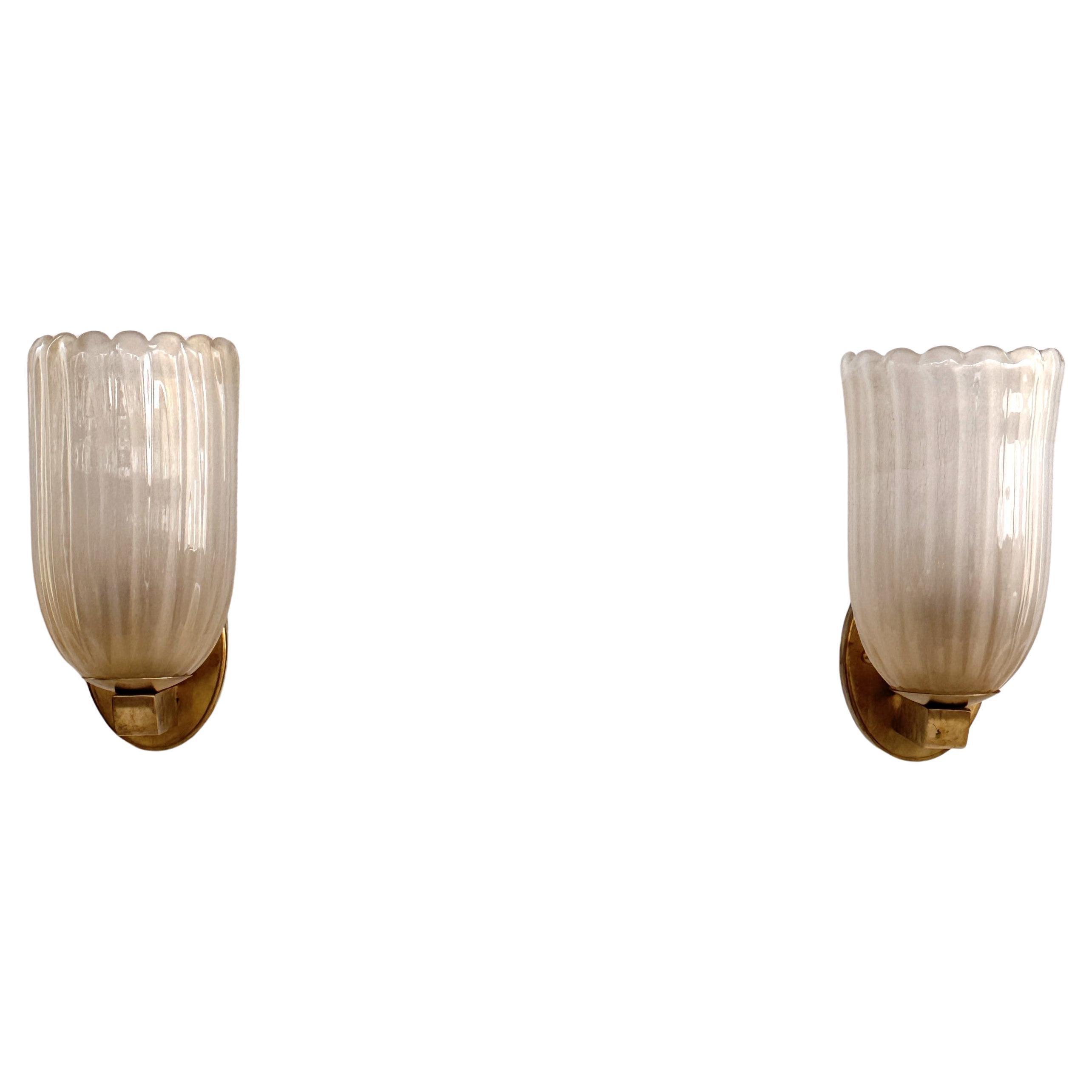 Italian Large Murano Glass and Brass Wall Lights in Art Deco Style, 1990s