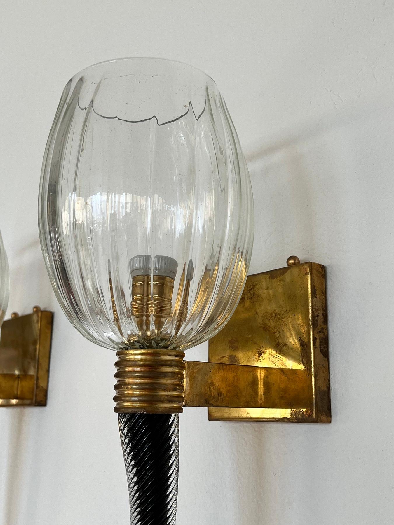 Italian Large Murano Glass Wall Lights or Sconces in Barovier Toso Style, 1990s For Sale 4