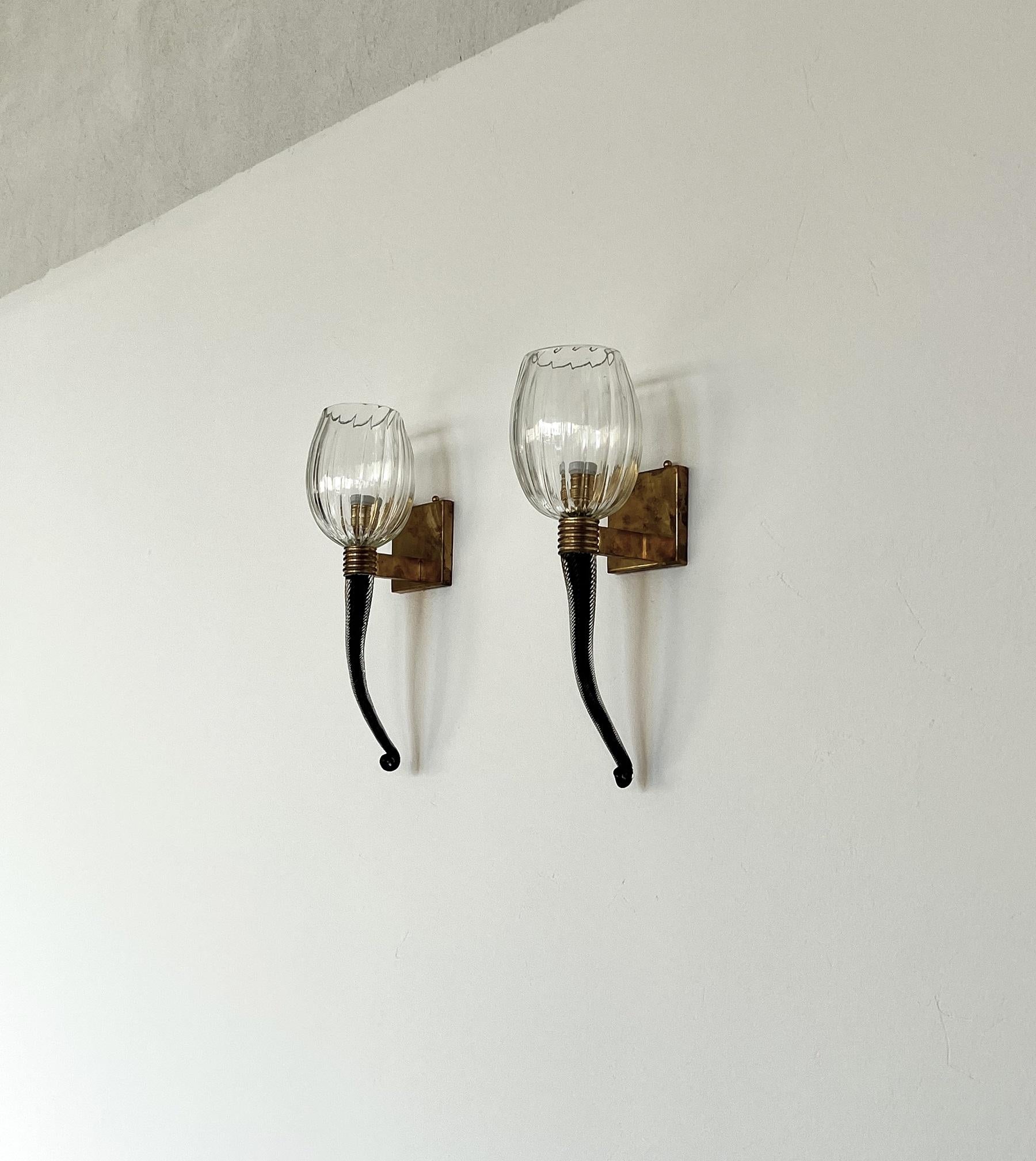 Italian Large Murano Glass Wall Lights or Sconces in Barovier Toso Style, 1990s For Sale 5