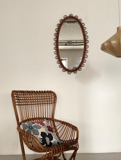 Italian Large Organic Designer Wall Mirror in Rattan and Bamboo, 1960s