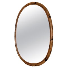 Italian Large Organic Designer Wall Mirror in Rattan and Bamboo, 1960s