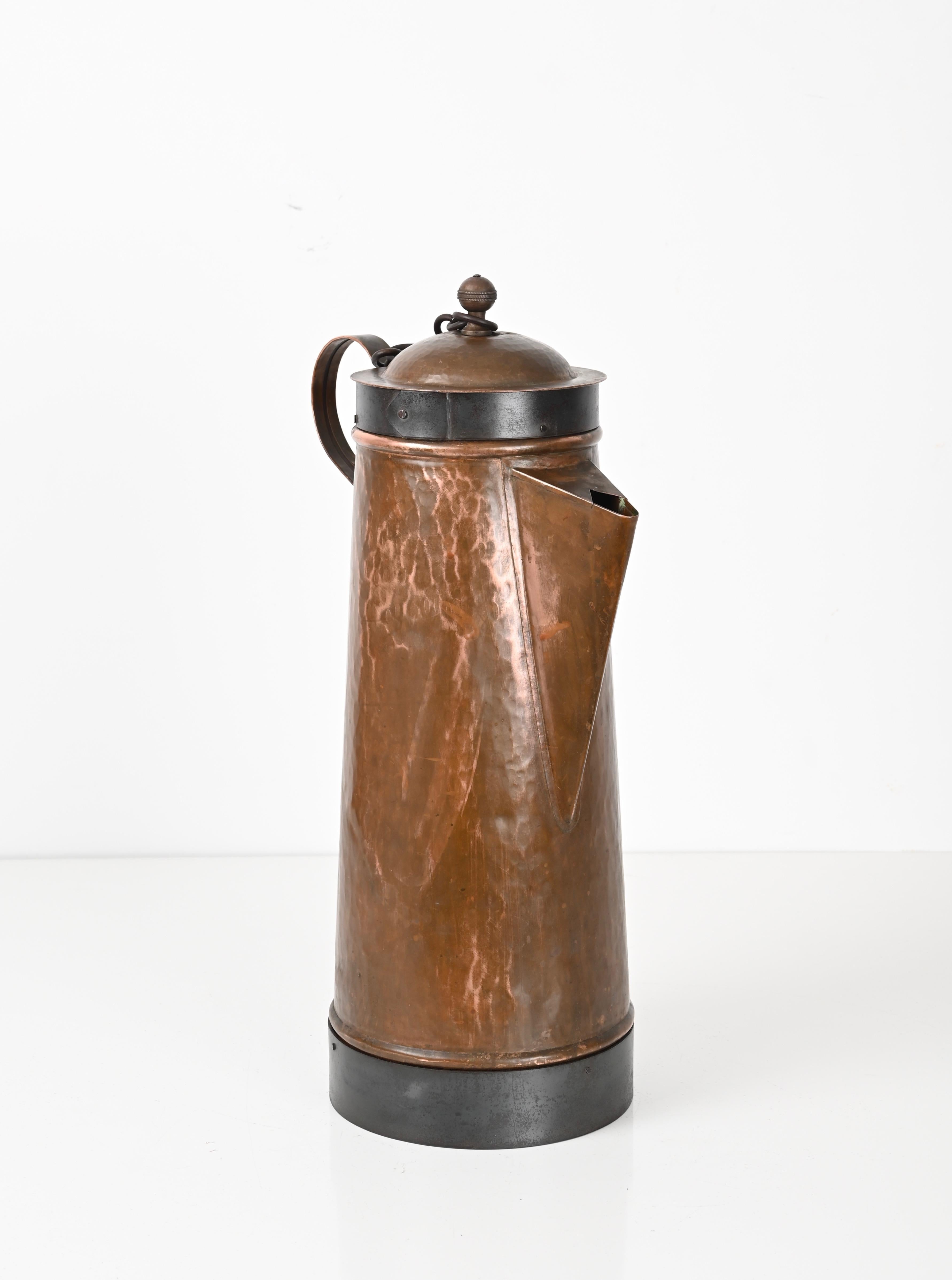 Late 19th Century Italian Large Ornamental Copper and Iron Pitcher, Late '800s For Sale