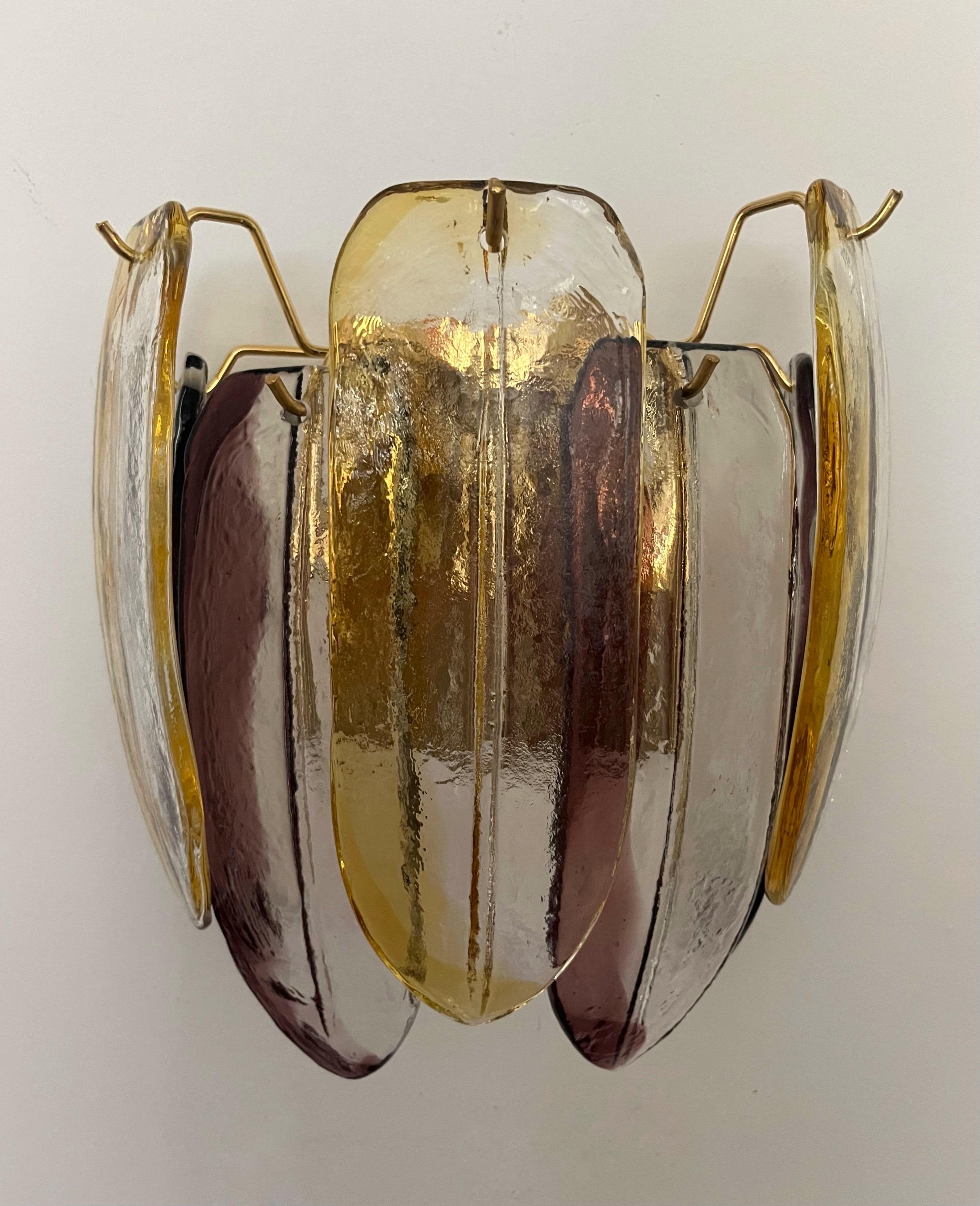 Post-Modern Italian Large Pair of Murano Glass Wall Sconces by Barbini Alfredo, 1980s For Sale