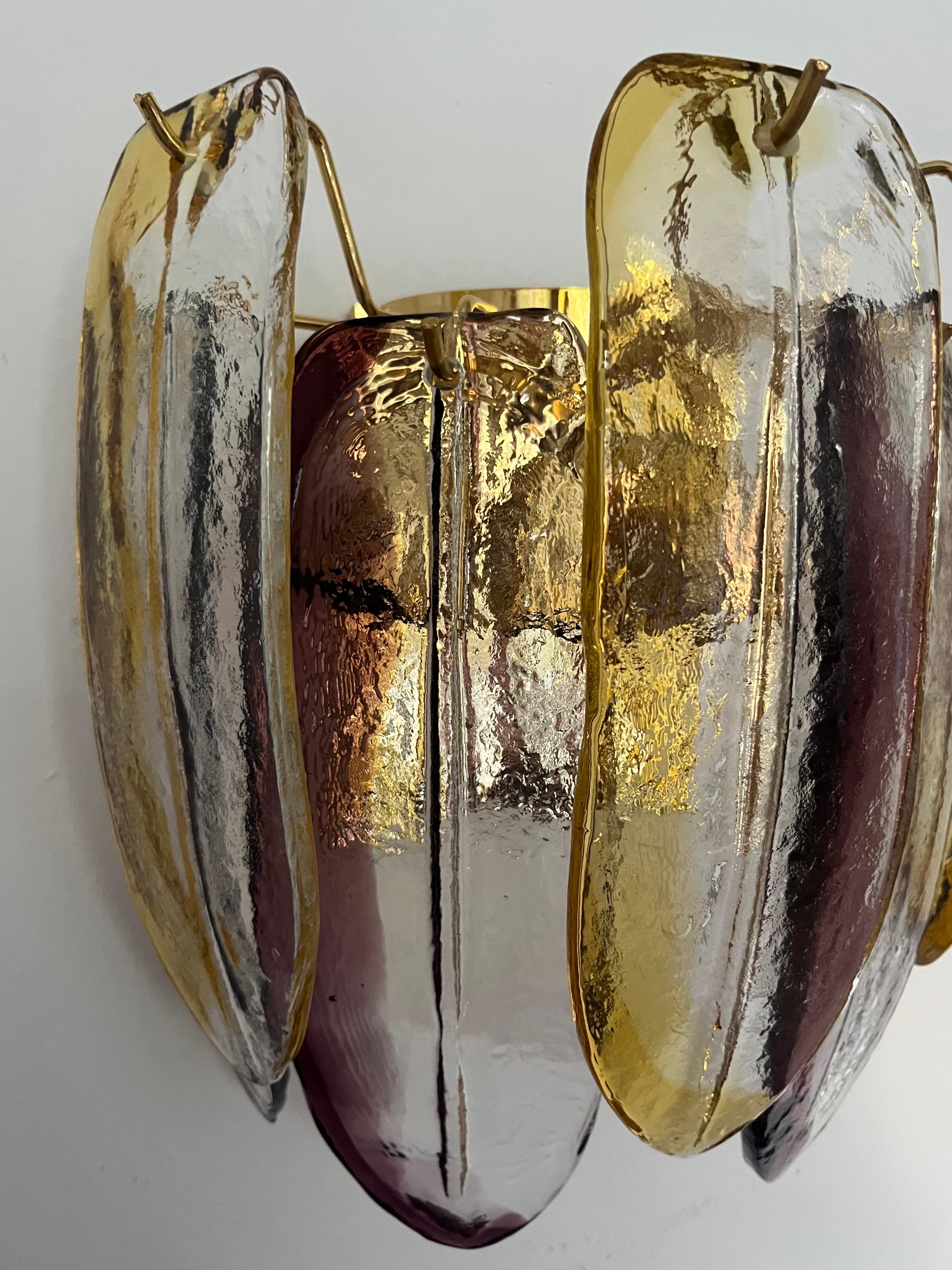 Metal Italian Large Pair of Murano Glass Wall Sconces by Barbini Alfredo, 1980s For Sale