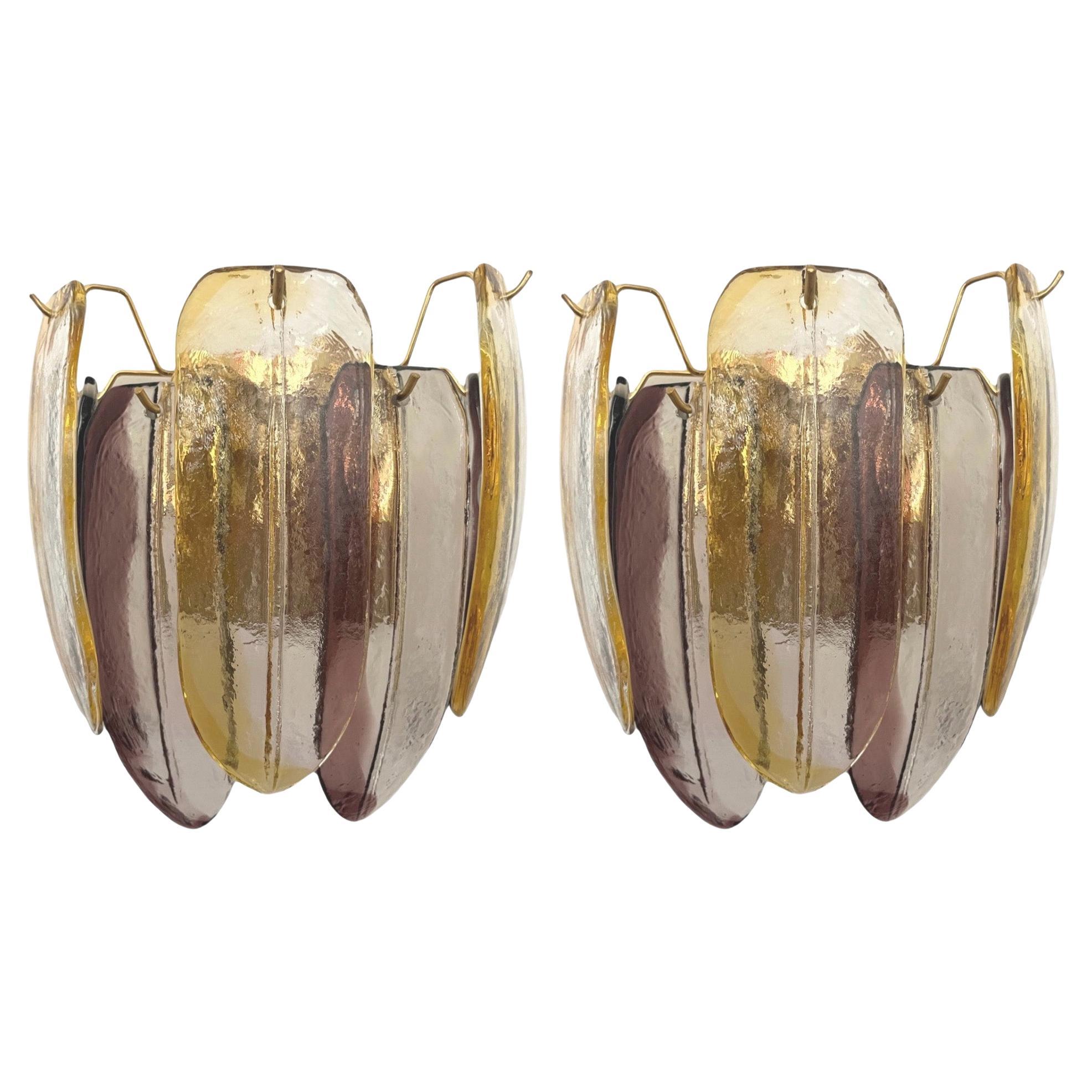 Italian Large Pair of Murano Glass Wall Sconces by Barbini Alfredo, 1980s For Sale
