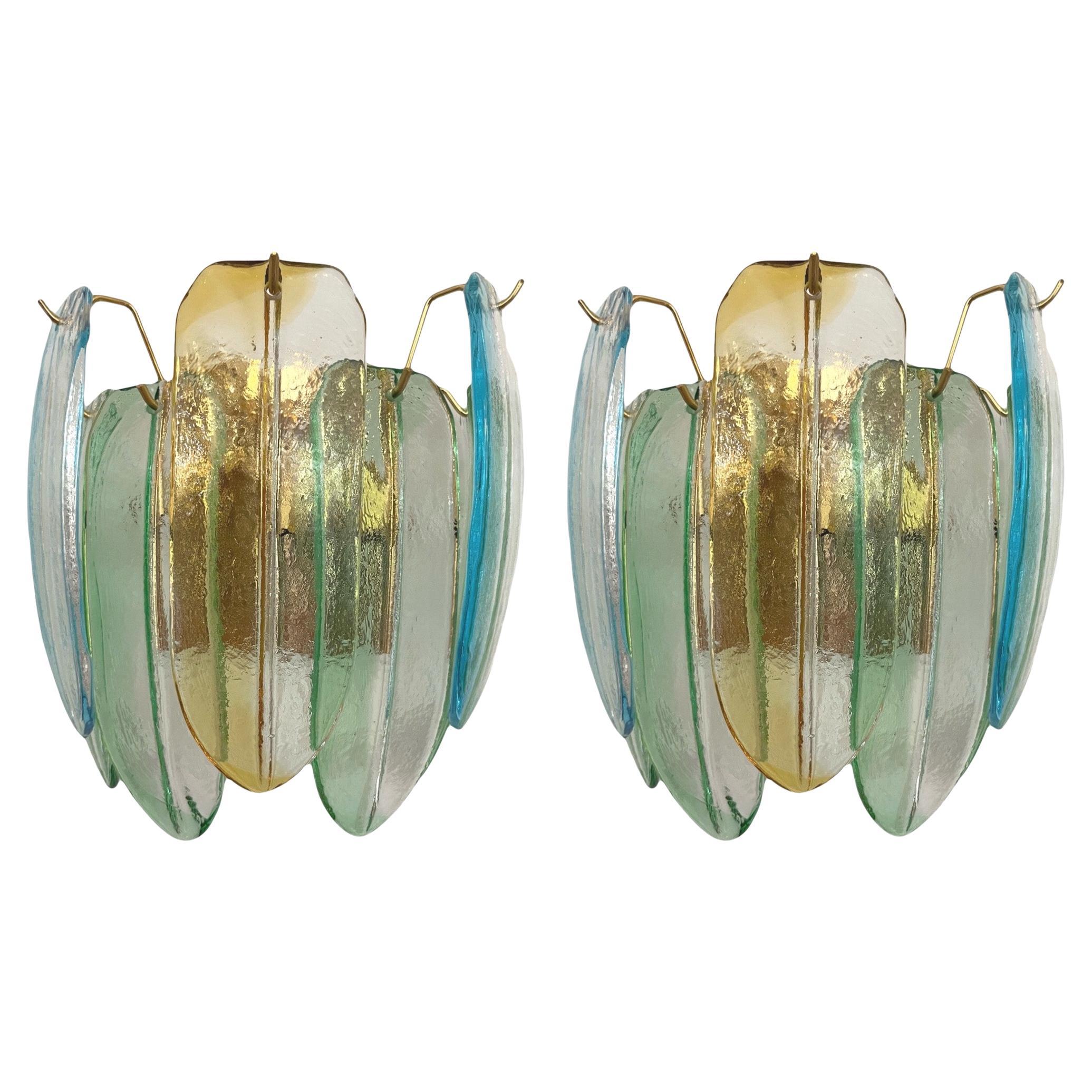 Italian Large Pair of Murano Glass Wall Sconces by Barbini Alfredo, 1980s For Sale
