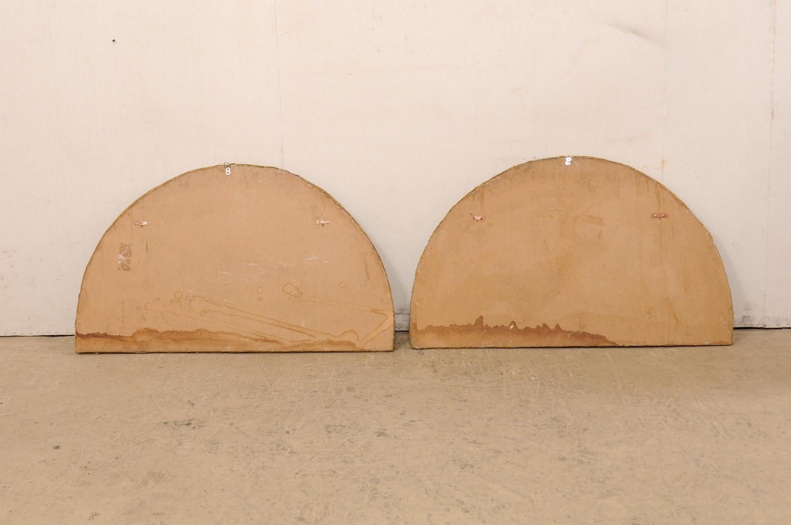 Italian Large Pair of Neoclassic Painted Canvas Arched Wall Decorations, 19th C. For Sale 6