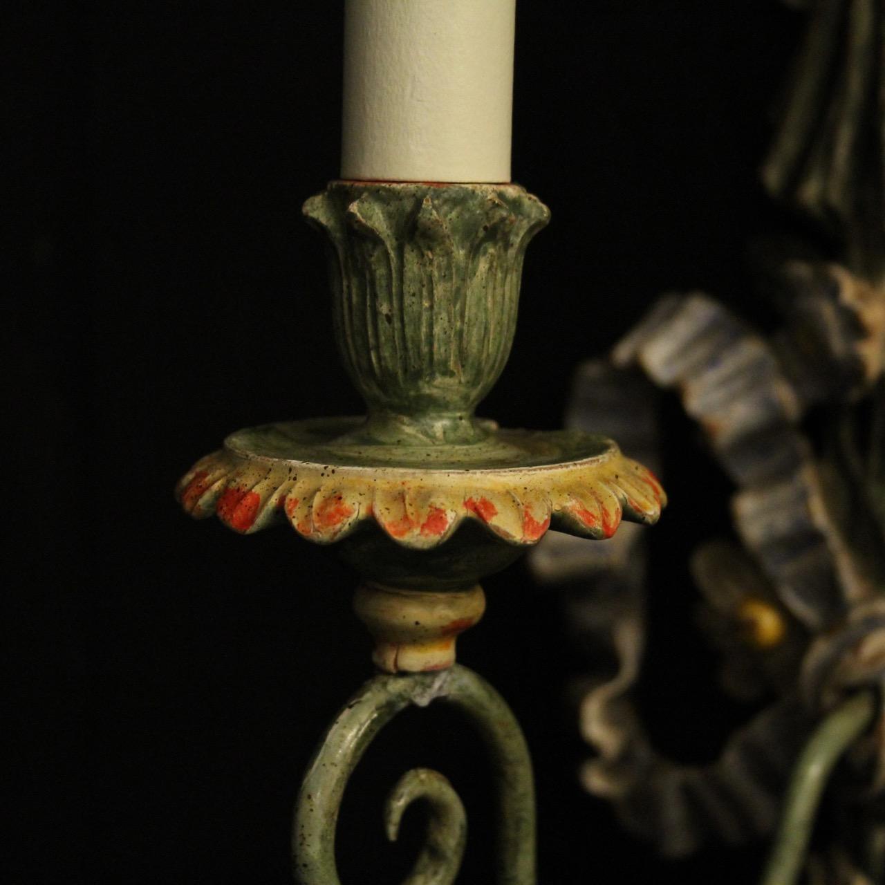 Italian Large Pair of Polychrome Triple Arm Wall Lights In Good Condition In Chester, GB