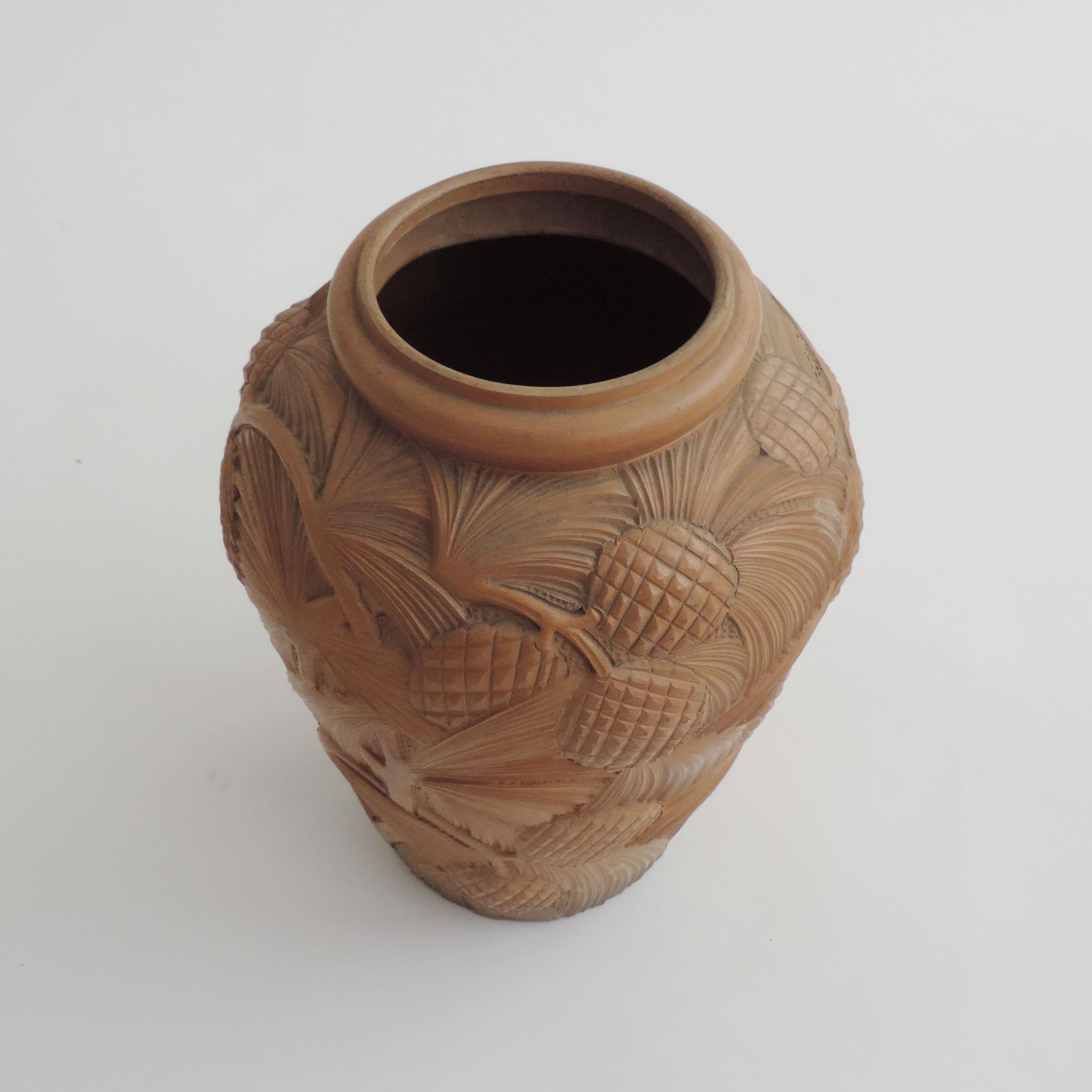 Italian Large Pines Decorated Terracotta Vase, 1940s In Good Condition For Sale In Milan, IT