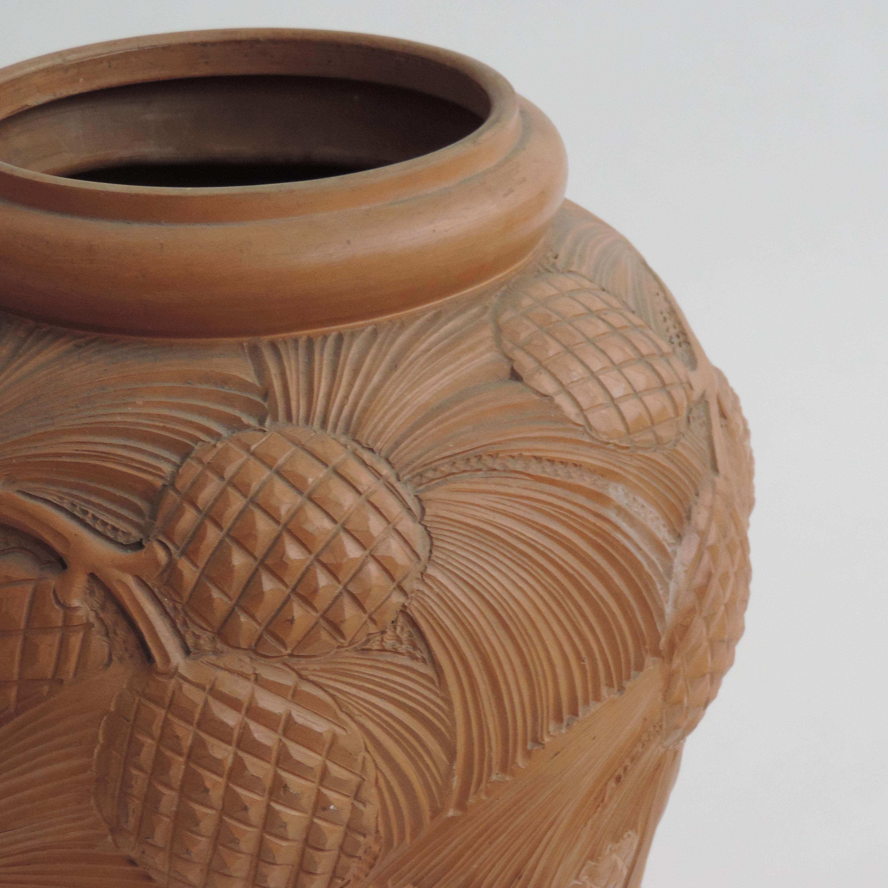Mid-20th Century Italian Large Pines Decorated Terracotta Vase, 1940s For Sale