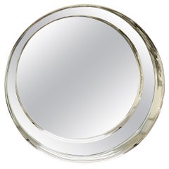 Italian Large Round Double Beveled Crystal Mirror by Cristal Arte, 1970s