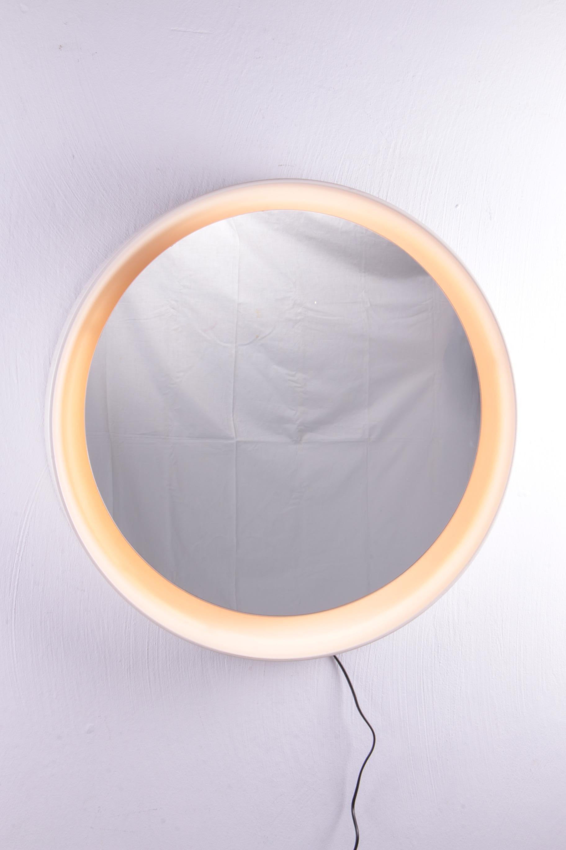 Painted Italian Large Round Mirror with Lighting, 1960s For Sale